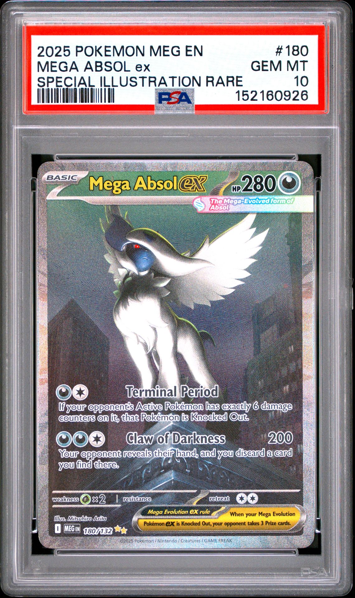 2025 Pokemon Meg En-Mega Evolution Mega Absol Ex #180 (Special Illustration Rare) Gem Mt 10 front