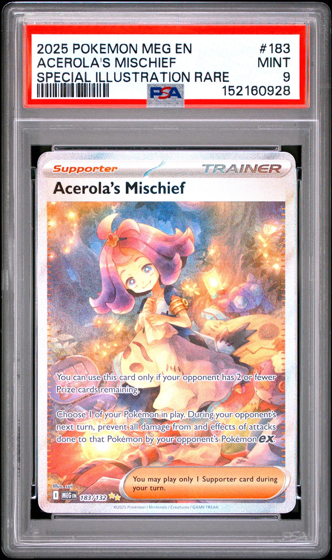 2025 Pokemon Meg En-Mega Evolution Acerola's Mischief #183 (Special Illustration Rare) Mint 9 front