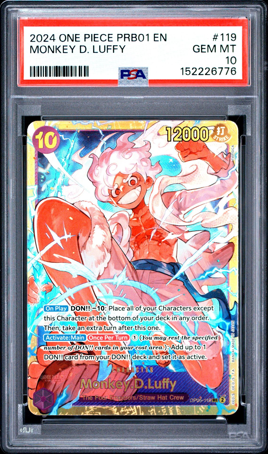 2024 One Piece Prb01-Premium Booster -One Piece Card The Best- Monkey D. Luffy #119 Gem Mt 10 front