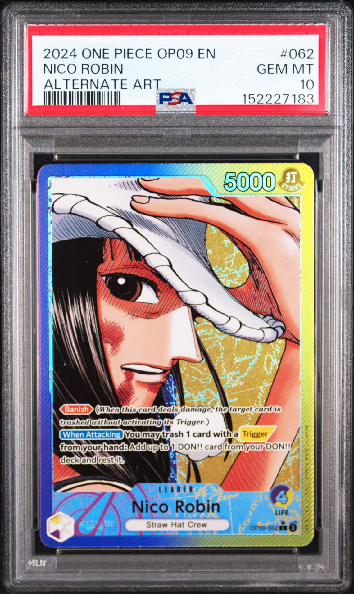 2024 One Piece Op09-Emperors In The New World Nico Robin #062 (Alternate Art) Gem Mt 10 front view - PSA graded GEM MT 10