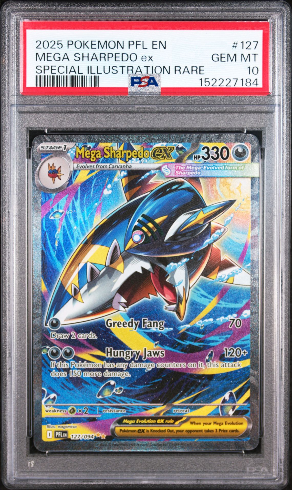 2025 POKEMON PFL EN-PHANTASMAL FLAMES MEGA SHARPEDO ex SPECIAL ILLUSTRATION RARE 127 GEM MT 10 front