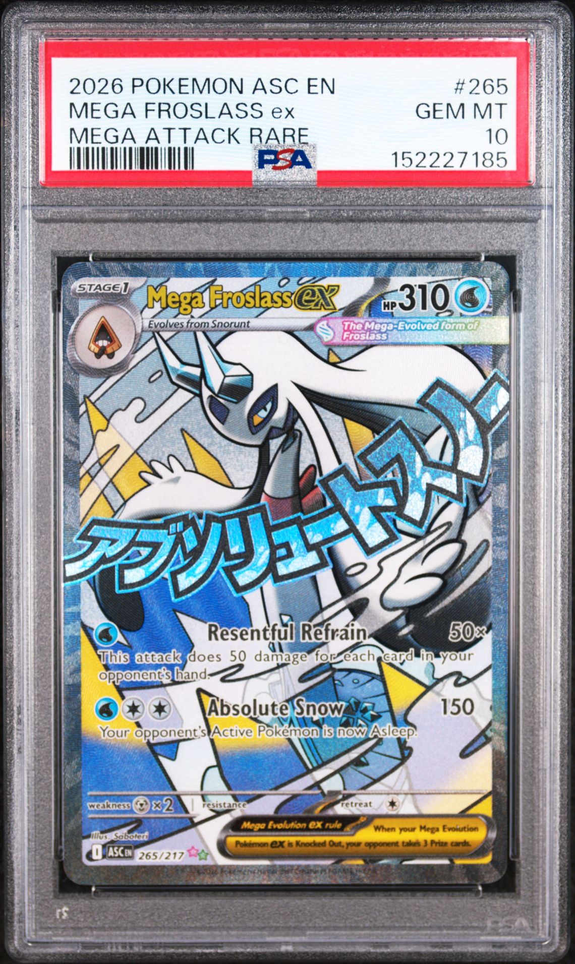 2026 Pokemon Asc En-Ascended Heroes Mega Froslass Ex #265 (Mega Attack Rare) Gem Mt 10 front view - PSA graded GEM MT 10