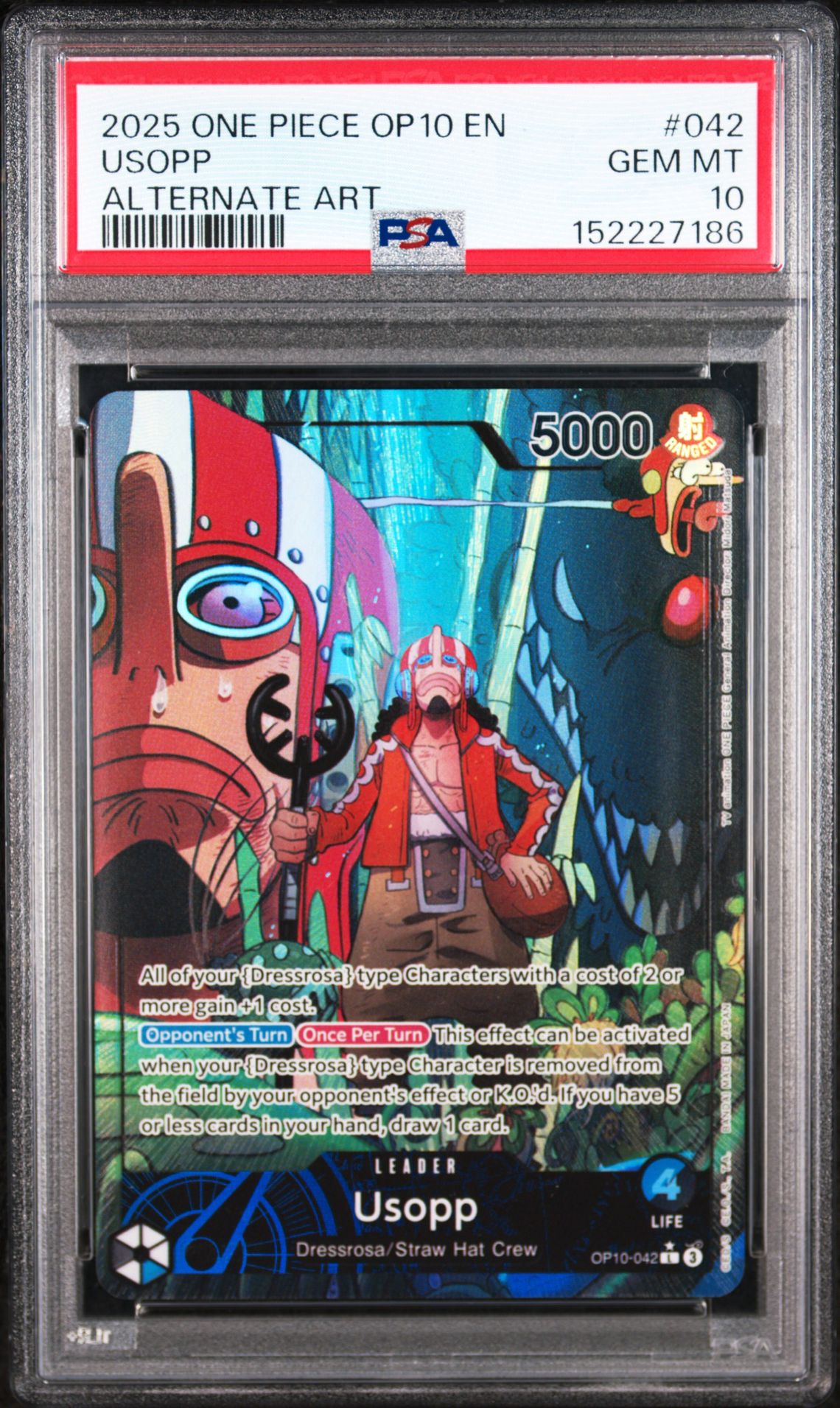 2025 ONE PIECE OP10-ROYAL BLOOD USOPP ALTERNATE ART 042 GEM MT 10 front