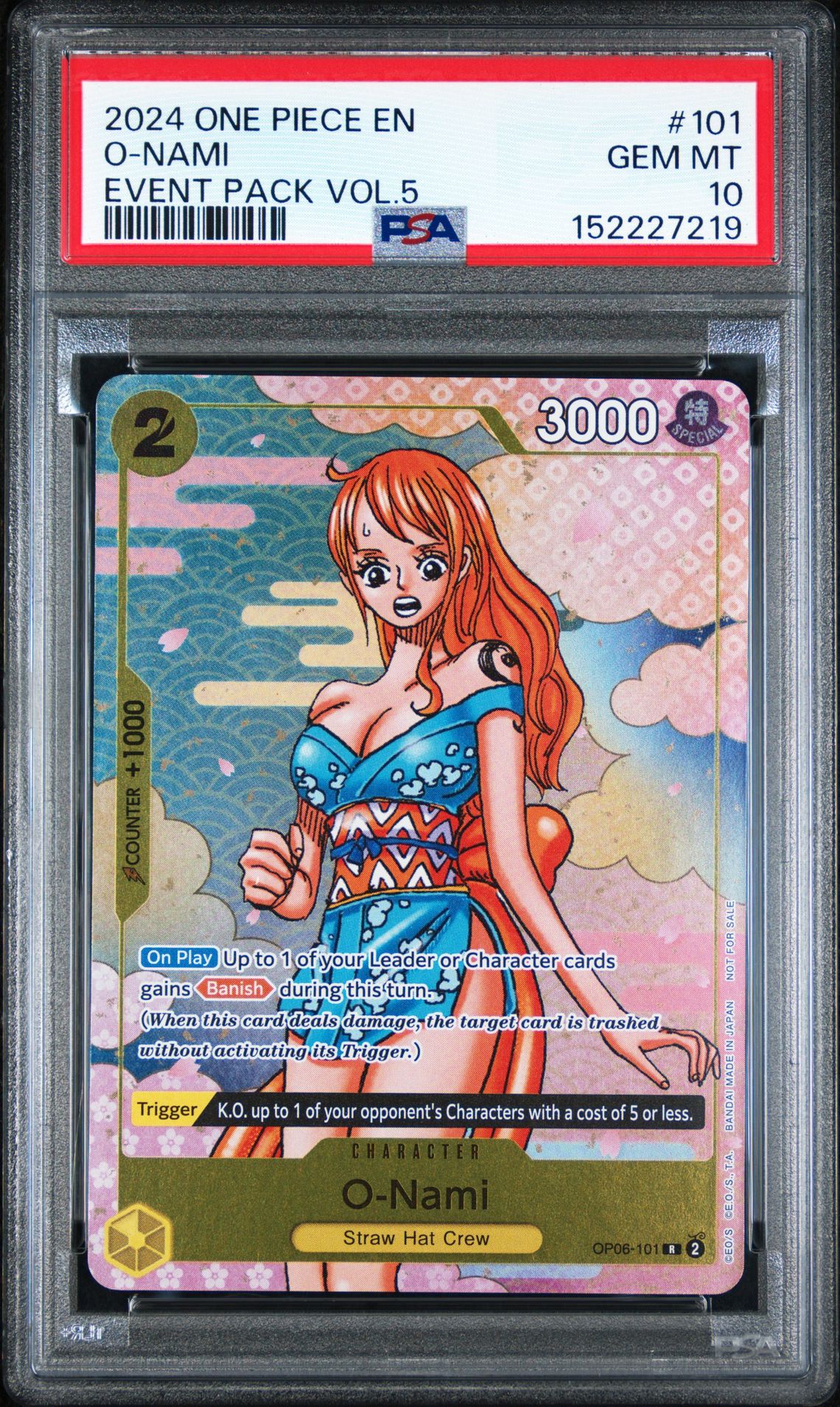 2024 One Piece Event Pack Vol.5 O-Nami #101 Gem Mt 10 front view - PSA graded GEM MT 10