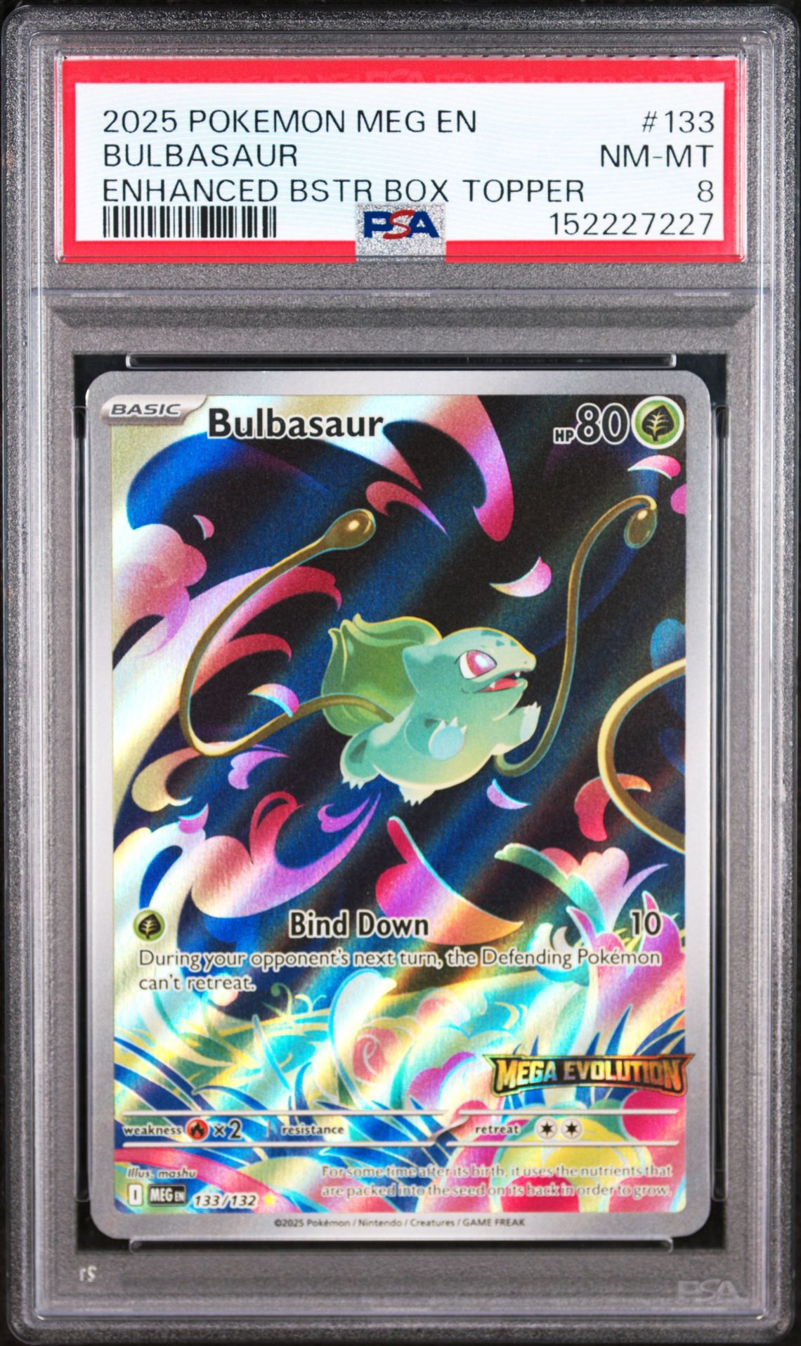 2025 Pokemon Meg En-Mega Evolution Bulbasaur #133 (Enhanced Bstr Box Topper) Nm-Mt 8 front