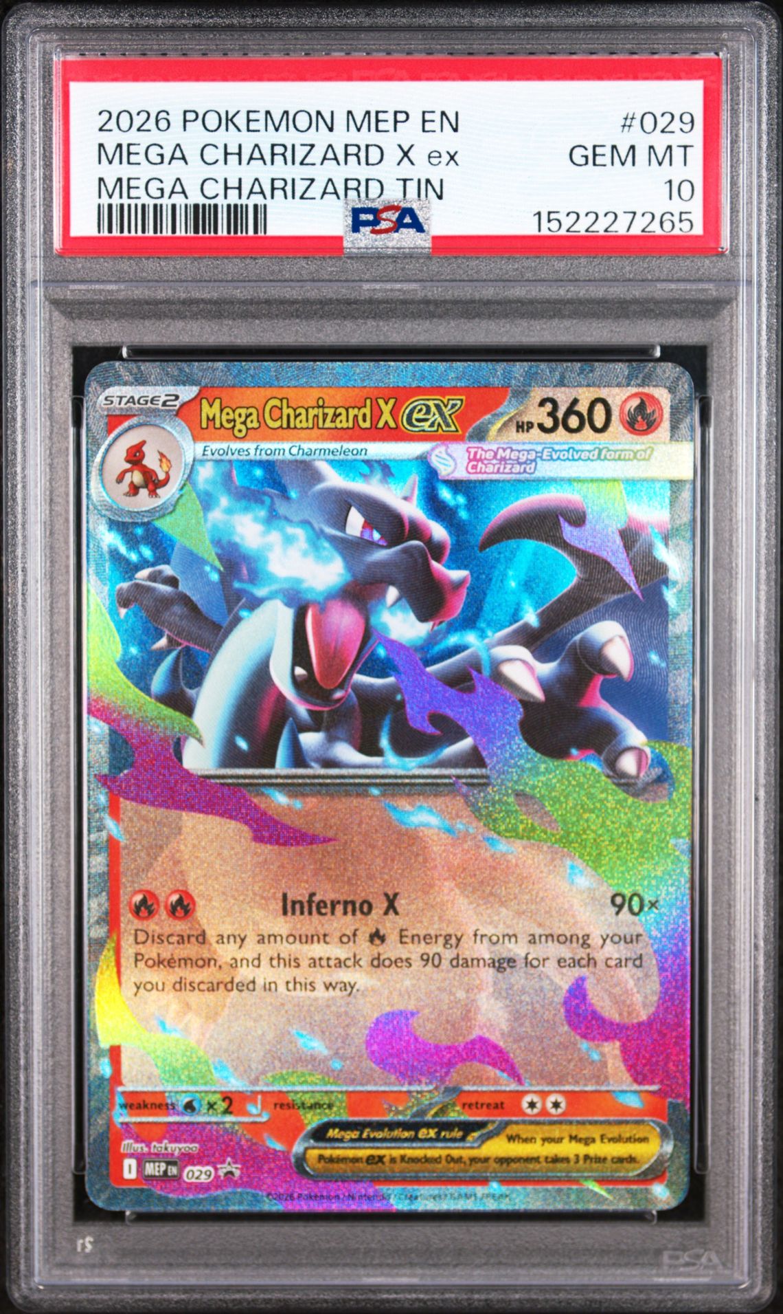 2026 POKEMON MEP EN-ME BLACK STAR PROMO MEGA CHARIZARD X ex MEGA CHARIZARD TIN 029 GEM MT 10 front