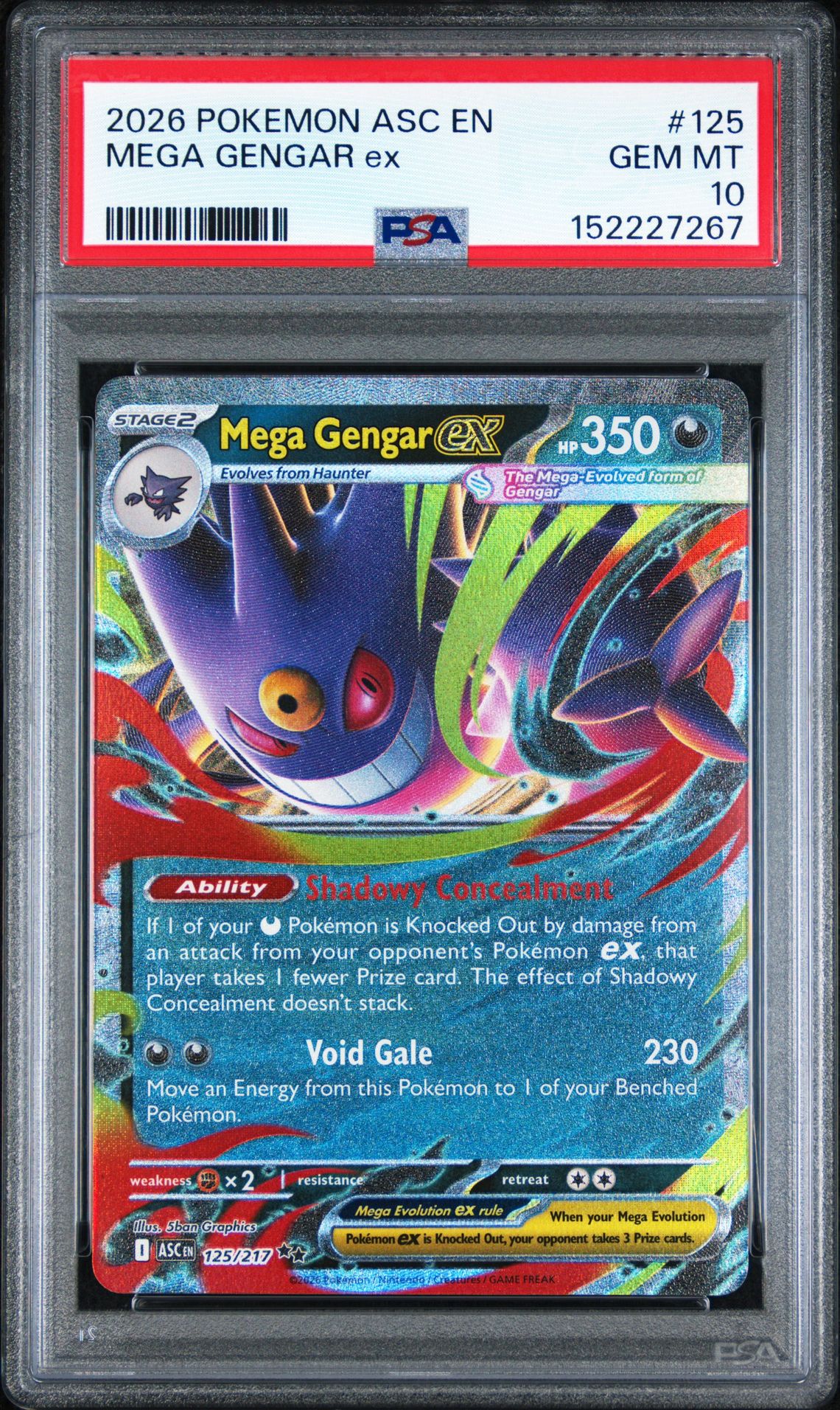 2026 Pokemon Asc En-Ascended Heroes Mega Gengar Ex #125 Gem Mt 10 front view - PSA graded GEM MT 10