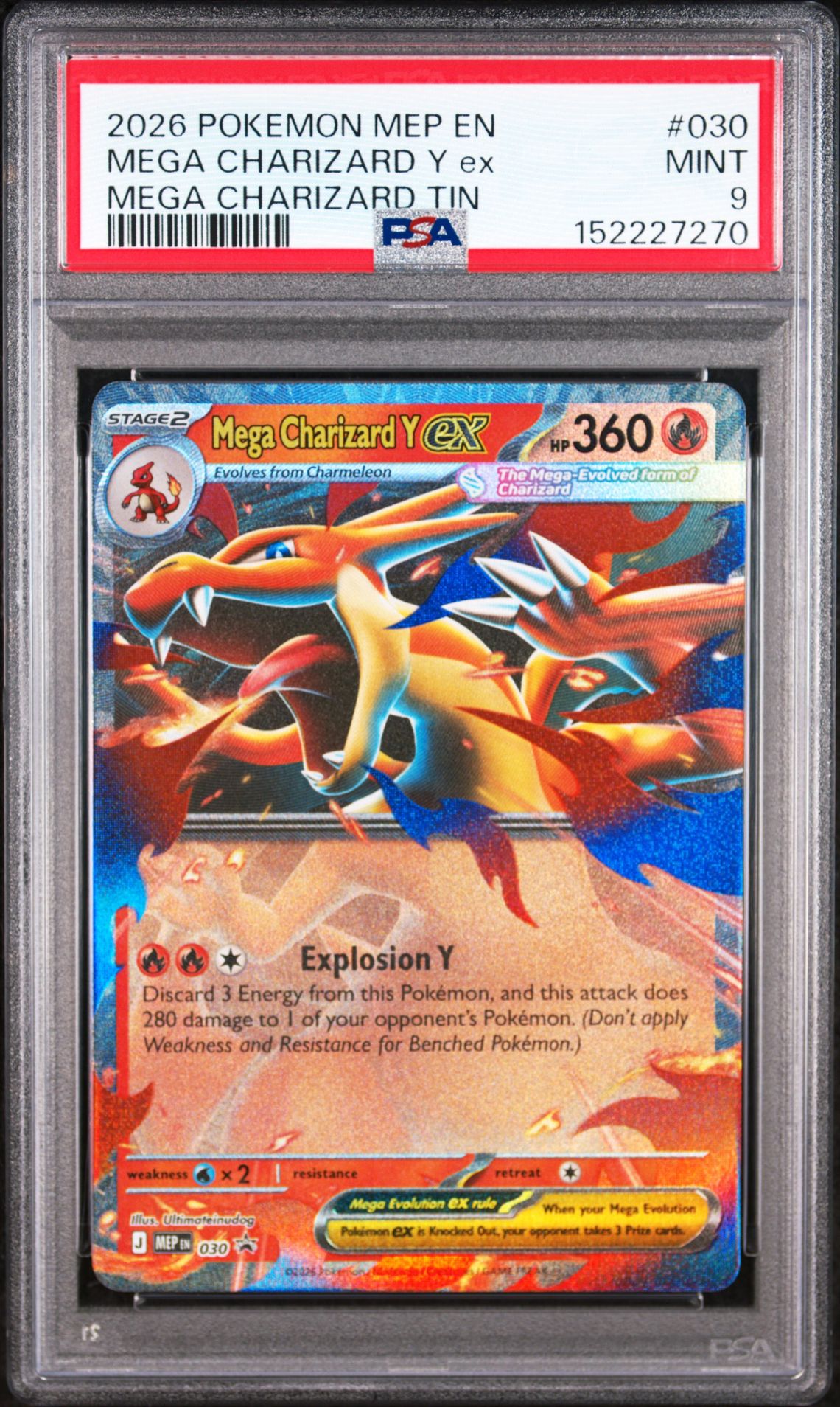 2026 Pokemon Mep En-Me Black Star Promo Mega Charizard Y Ex #030 (Mega Charizard Tin) Mint 9 front