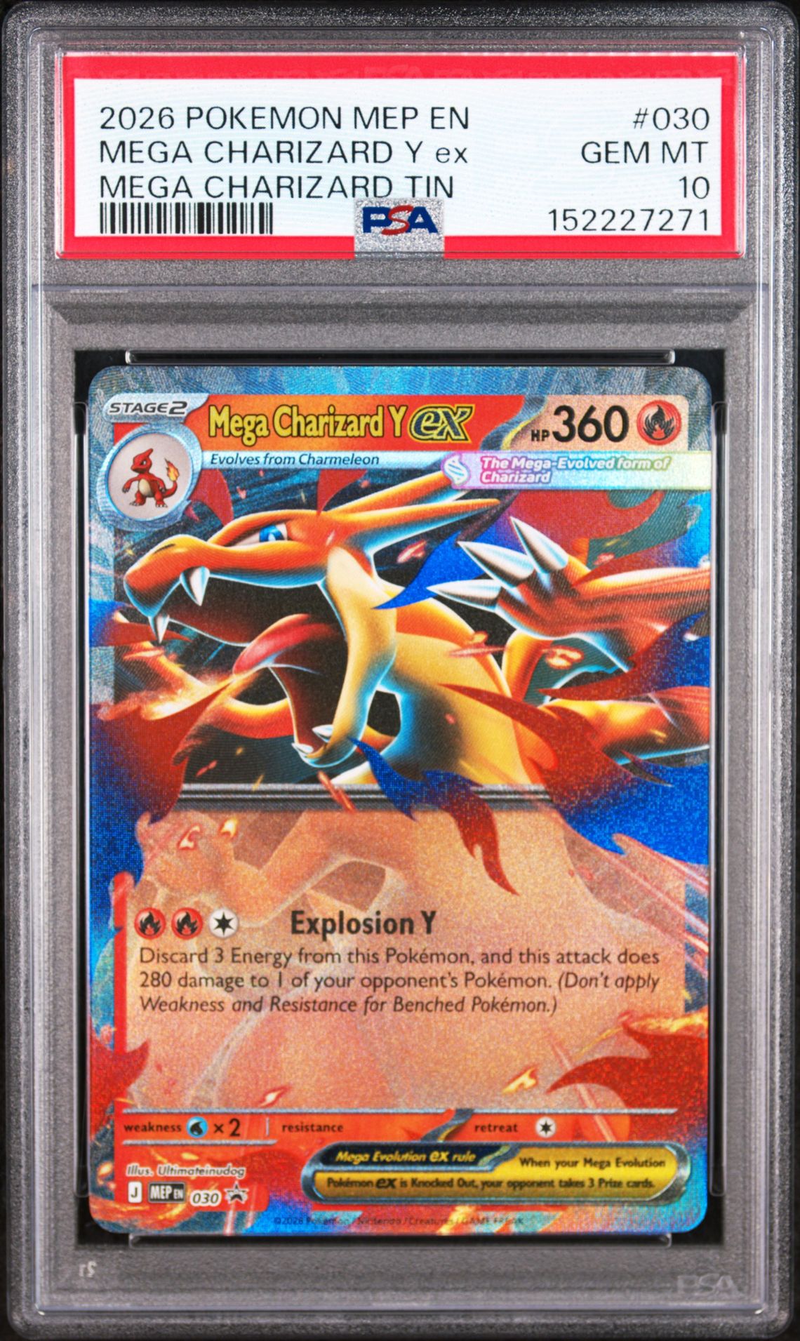 2026 POKEMON MEP EN-ME BLACK STAR PROMO MEGA CHARIZARD Y ex MEGA CHARIZARD TIN 030 GEM MT 10 front