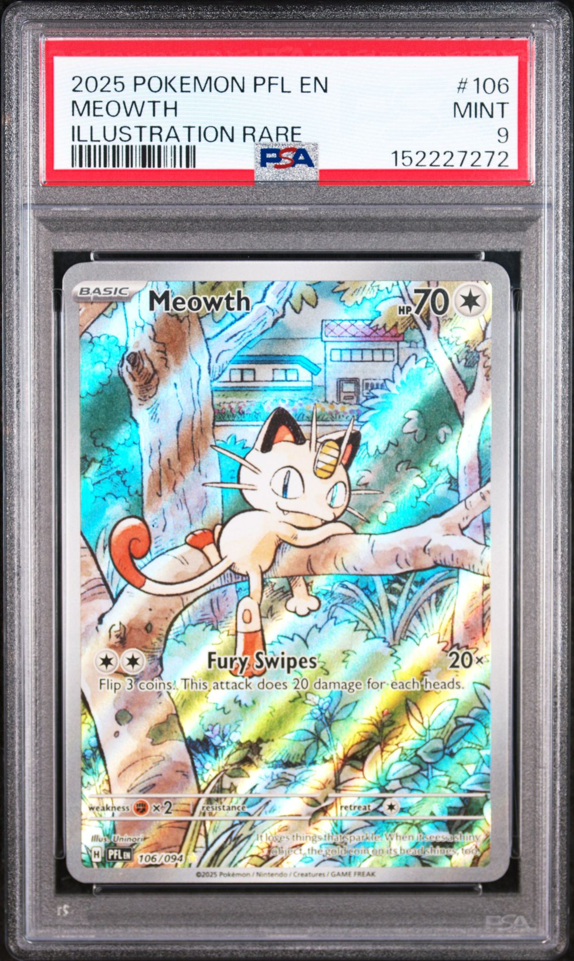 2025 Pokemon Pfl En-Phantasmal Flames Meowth #106 (Illustration Rare) Mint 9 front