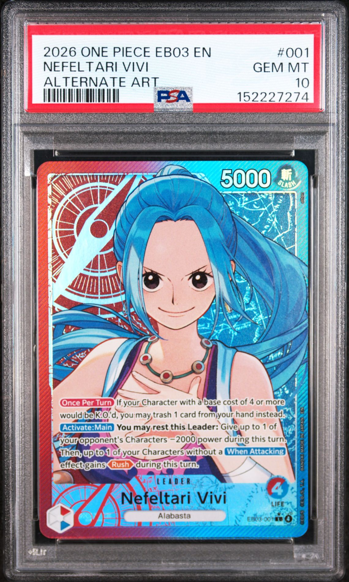 2026 One Piece Eb03-Extra Booster -One Piece Heroines Edition- Nefeltari Vivi #001 (Alternate Art) Gem Mt 10 front