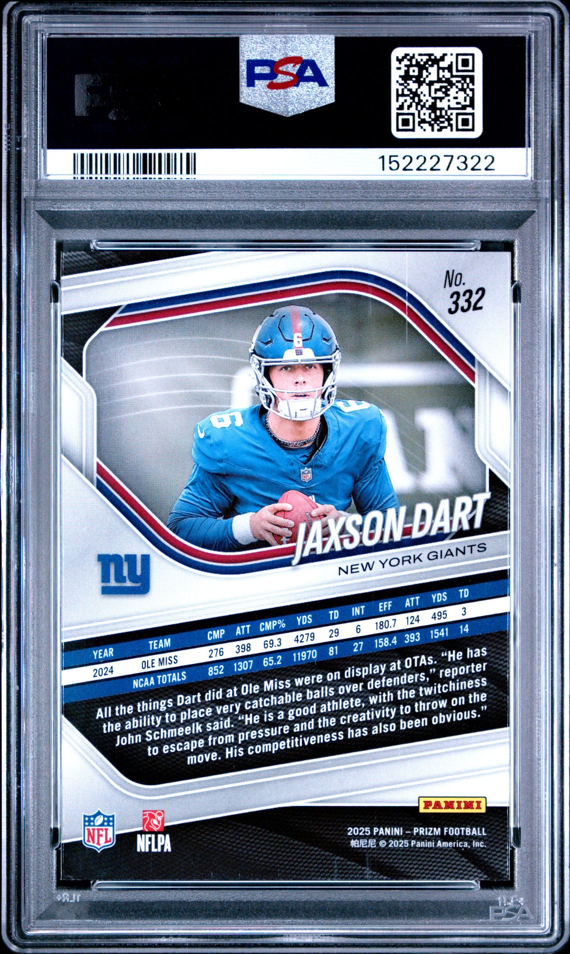 2025 Panini Prizm Jaxson Dart #332 Ex-Mt 6 back