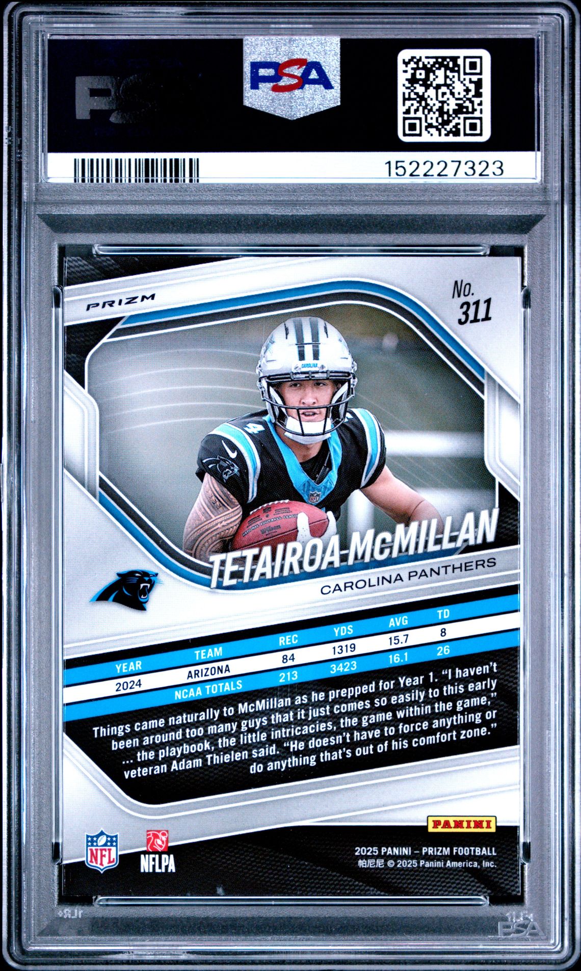 2025 Panini Prizm Tetairoa Mcmillan #311 (Lazer Prizm) Mint 9 back