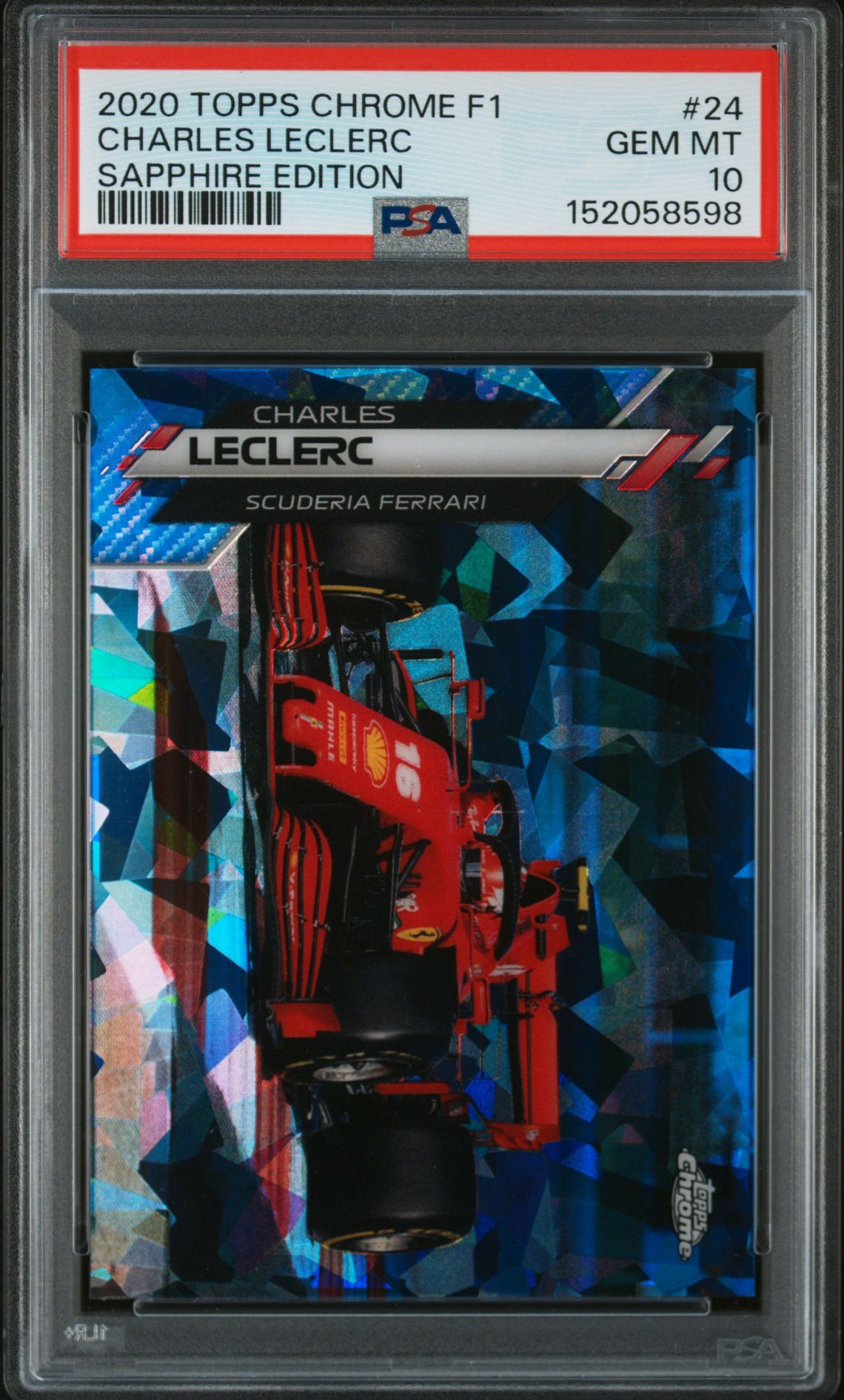 2020 Topps Chrome Formula 1 Sapphire Edition Charles Leclerc #24 (Sapphire Edition) Gem Mt 10 front view - PSA graded GEM MT 10