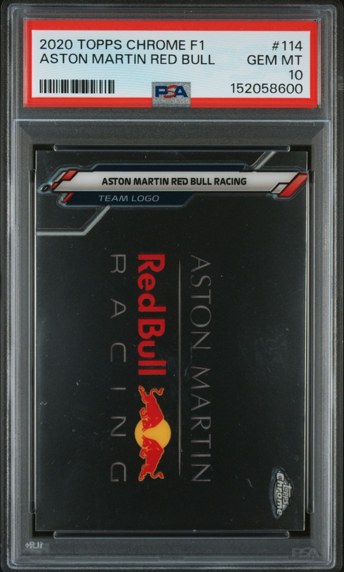 2020 Topps Chrome Formula 1 Aston Martin Red Bull #114 Gem Mt 10 front view - PSA graded GEM MT 10