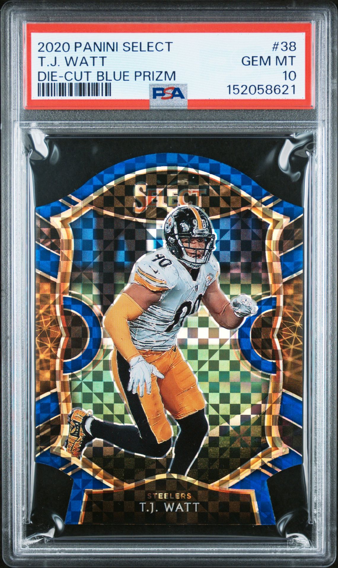 2020 Panini Select T.j. Watt #38 (Die-Cut Blue Prizm) Gem Mt 10 front view - PSA graded GEM MT 10