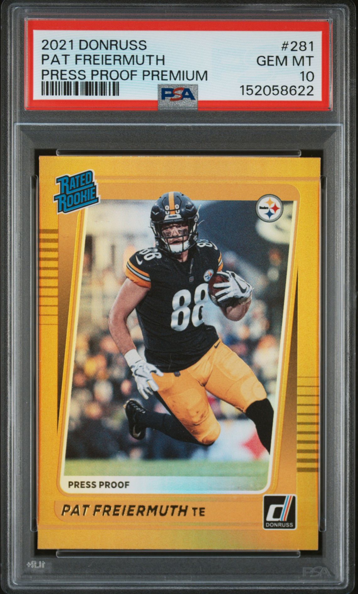 2021 Panini Donruss Pat Freiermuth #281 (Press Proof Premium) Gem Mt 10 front view - PSA graded GEM MT 10