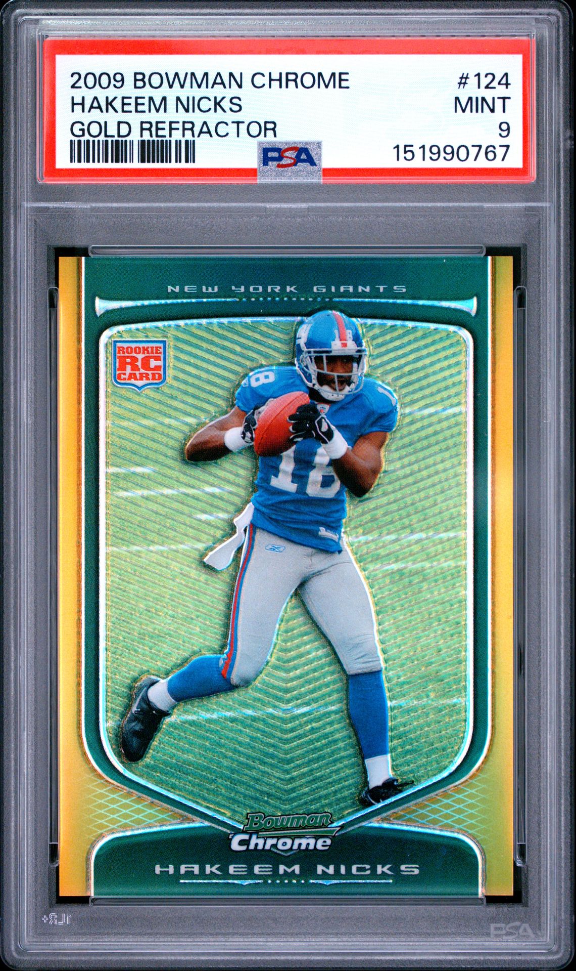 2009 Bowman Chrome Hakeem Nicks #124 (Gold Refractor) Mint 9 front