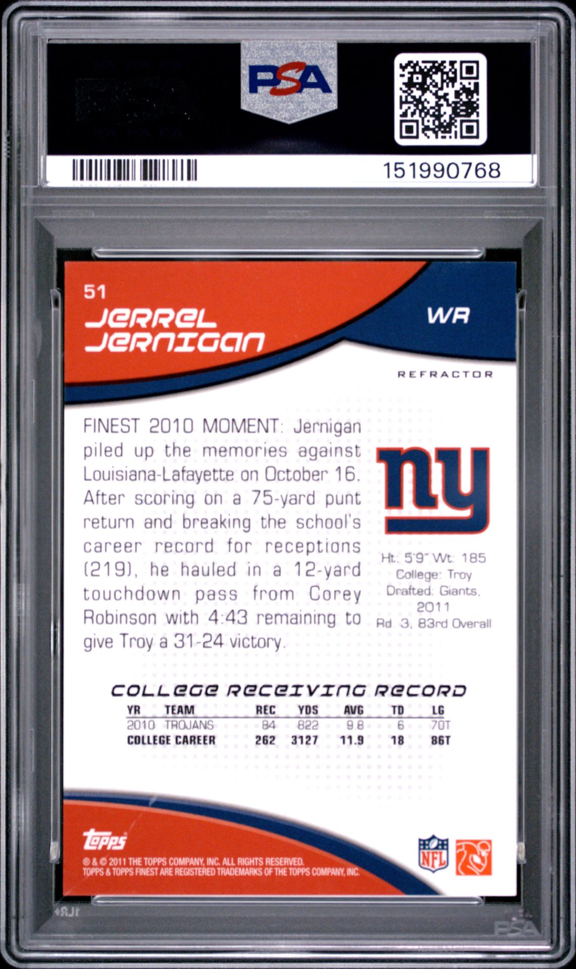 2011 Finest Jerrel Jernigan #51 (Gold Refractor) Nm-Mt 8 back