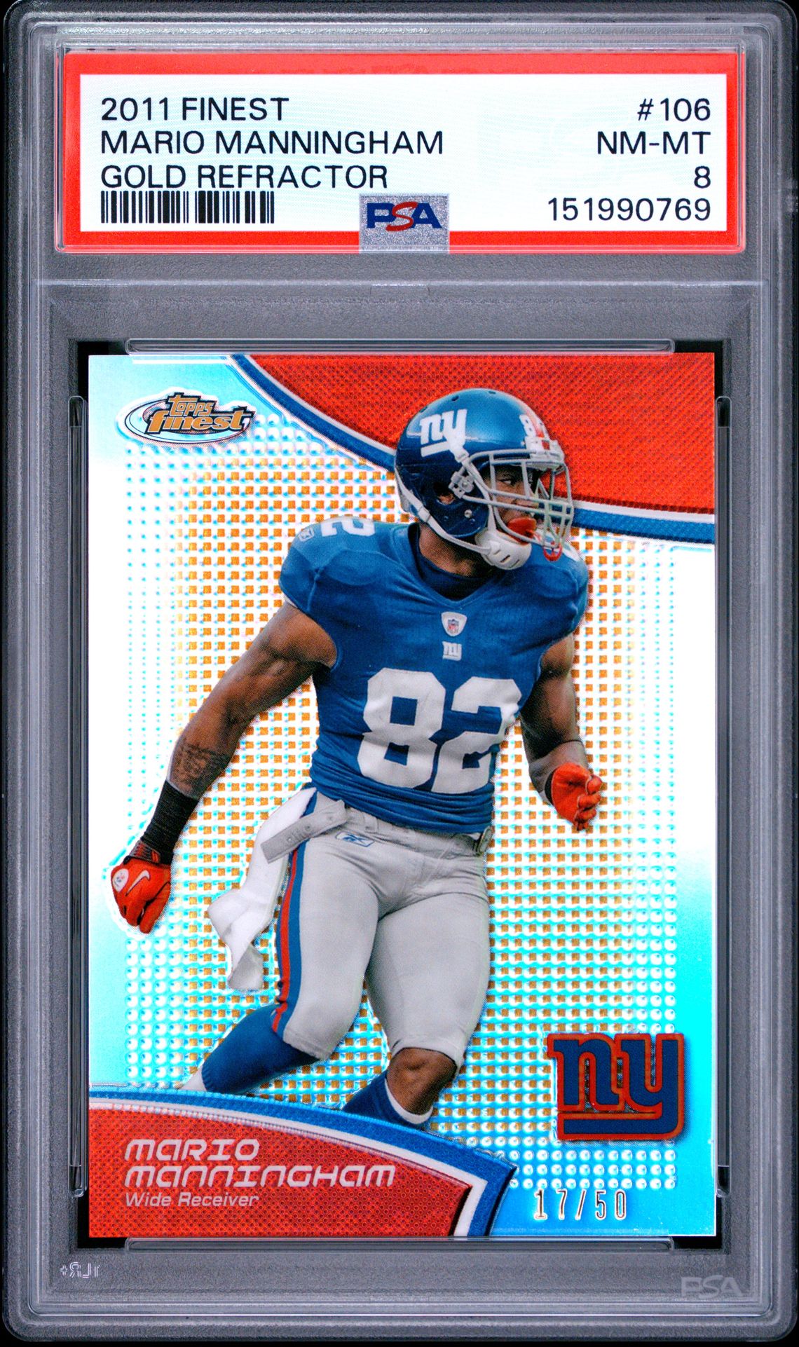 2011 Finest Mario Manningham #106 (Gold Refractor) Nm-Mt 8 front