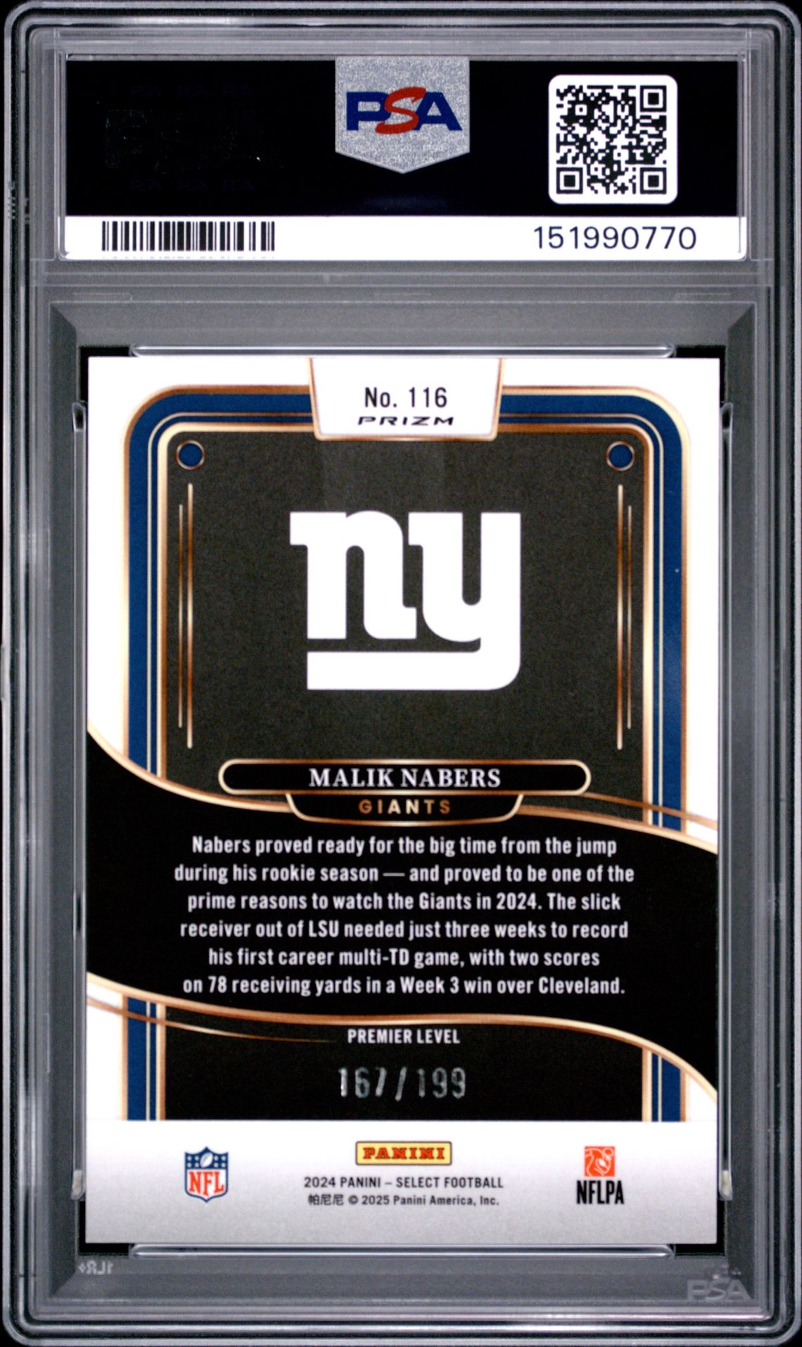 2024 Panini Select Malik Nabers #116 (White Shock) Mint 9 back