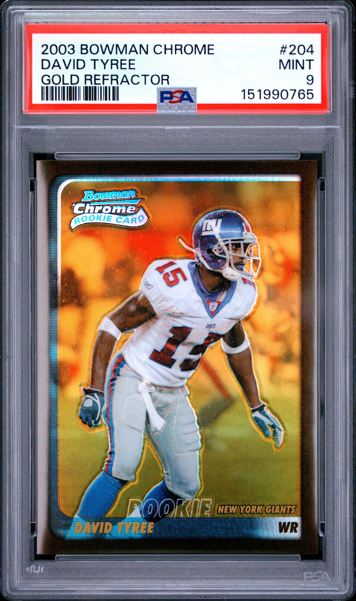 2003 Bowman Chrome David Tyree #204 (Gold Refractor) Mint 9 front