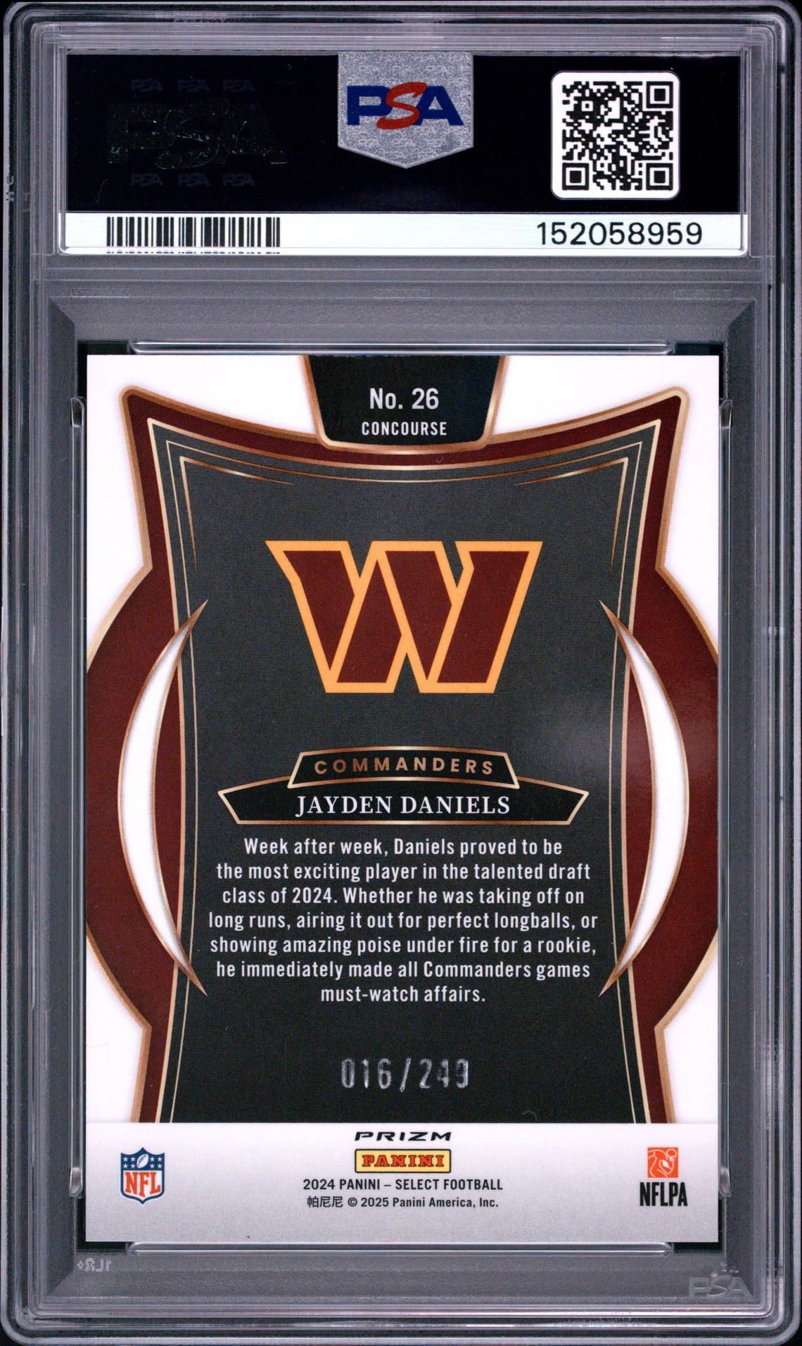 2024 Panini Select Jayden Daniels #26 (Red Shock) Mint 9 back