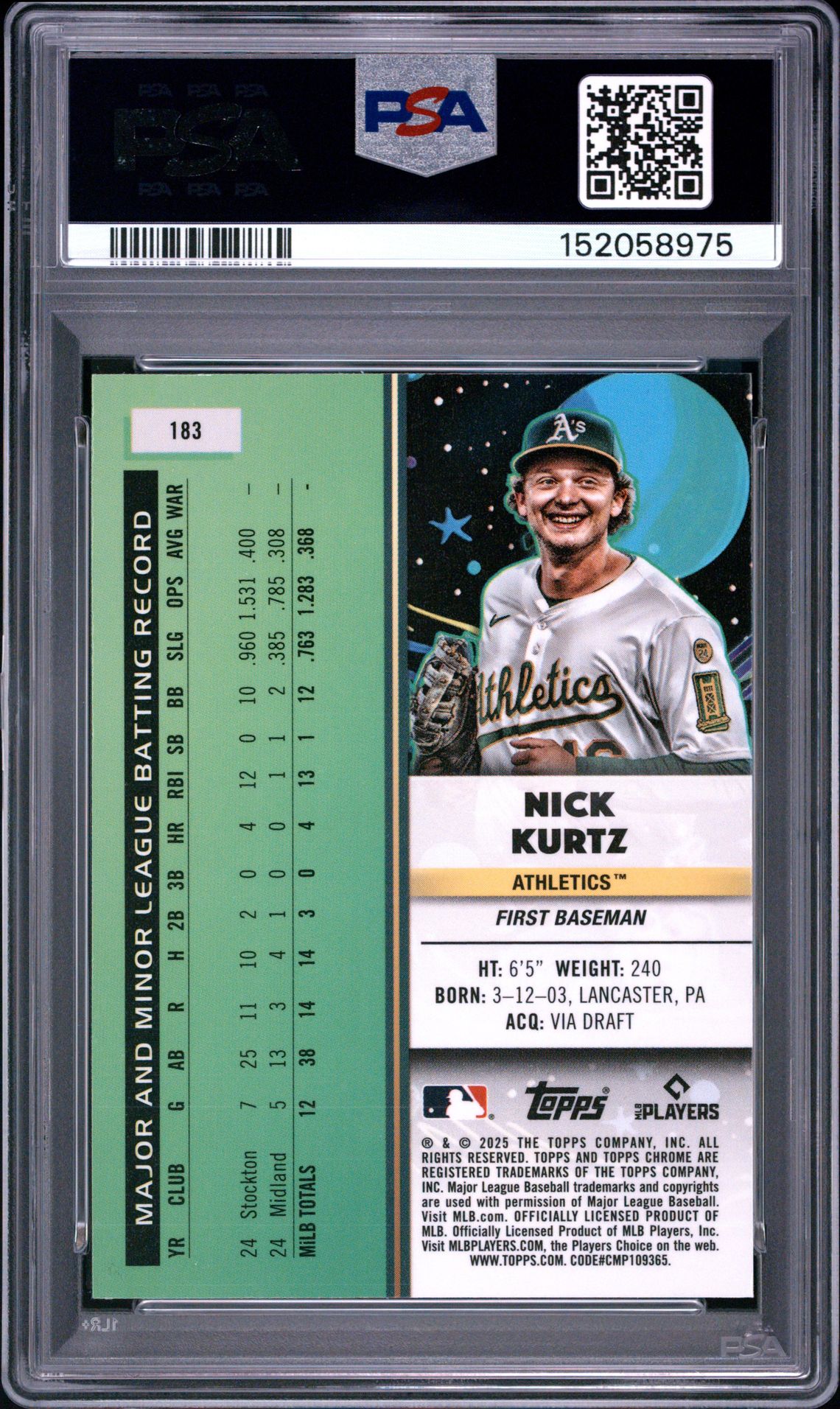 2025 Topps Cosmic Chrome Nick Kurtz #183 Mint 9 back