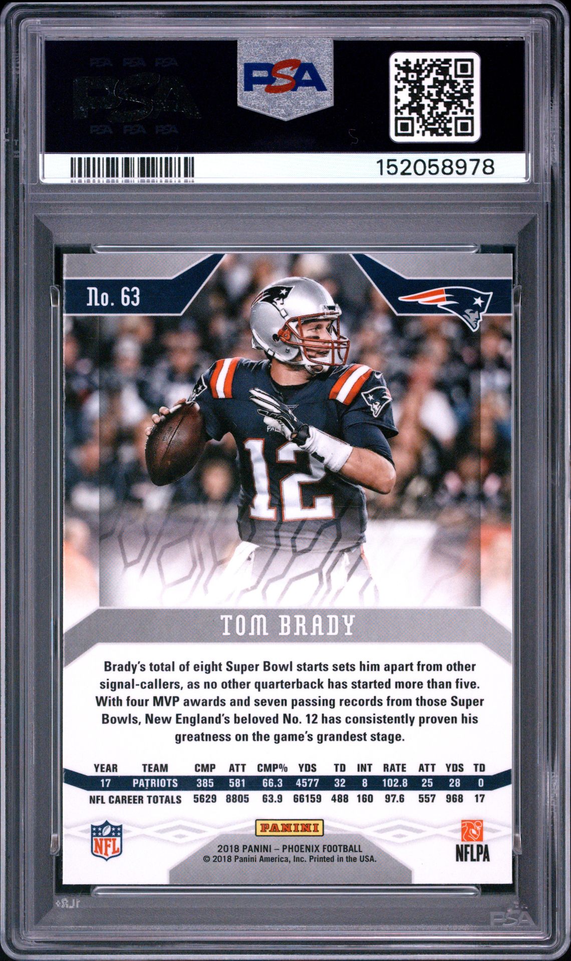 2018 Panini Phoenix Tom Brady #63 (Color Burst) Gem Mt 10 back