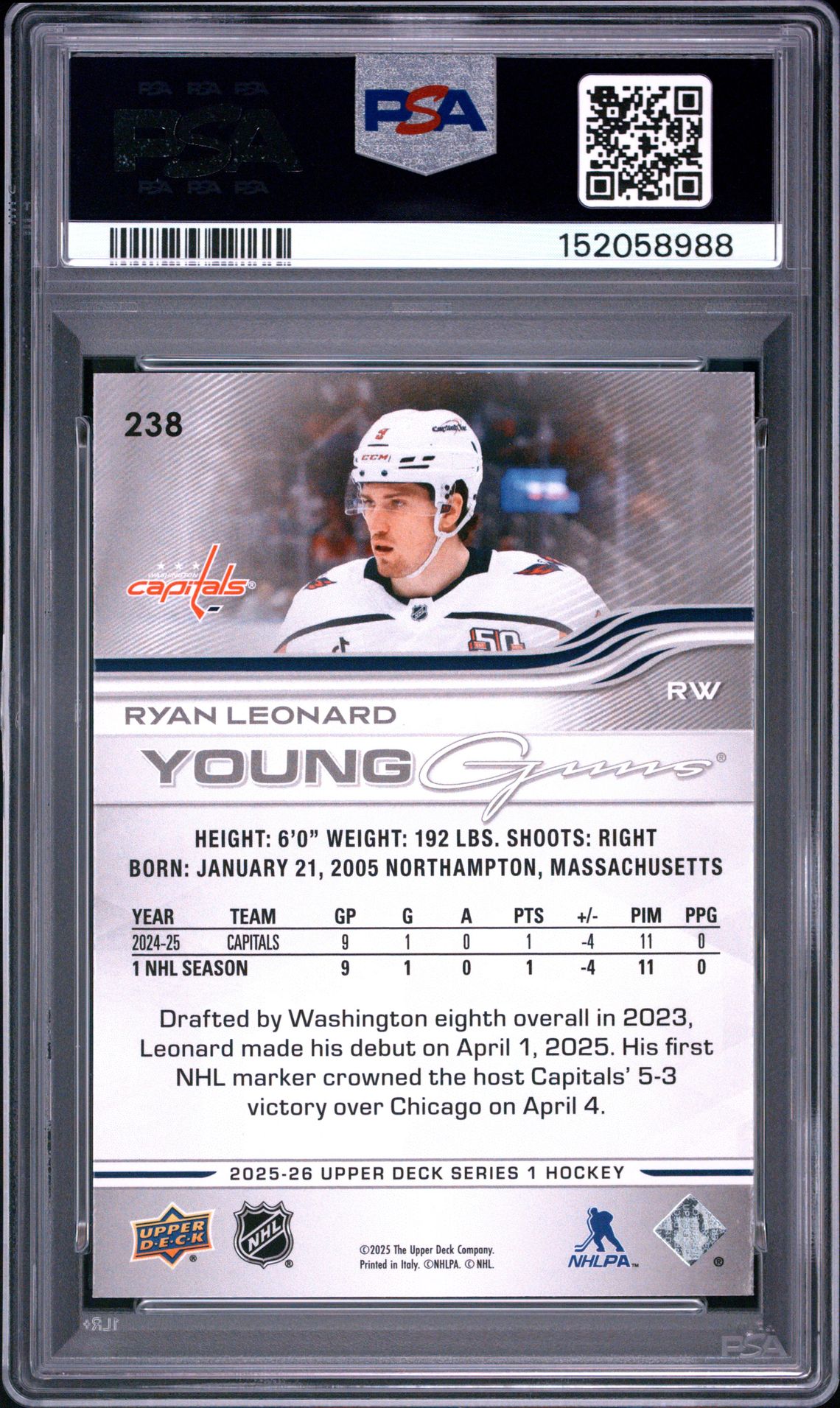 2025 Upper Deck Ryan Leonard #238 Mint 9 back