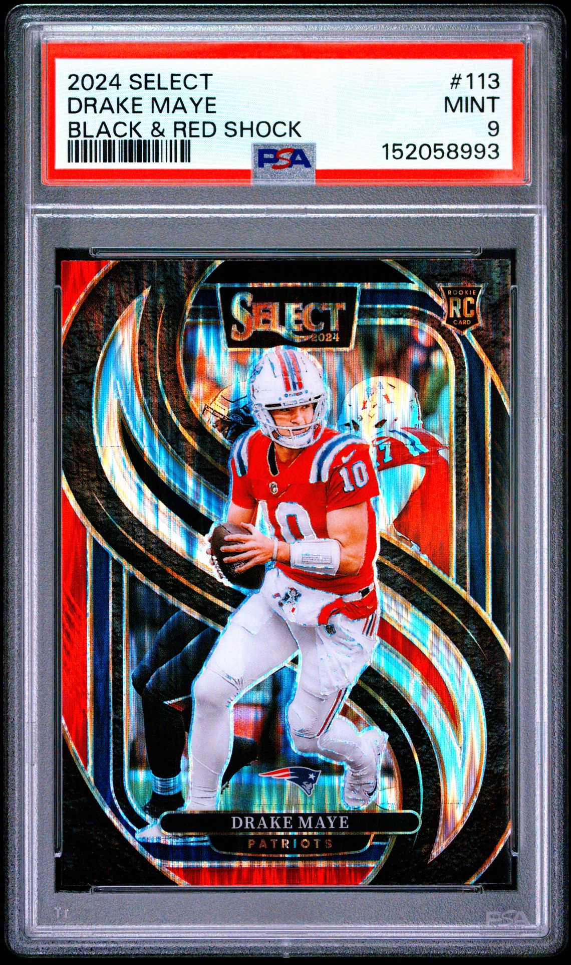 2024 Panini Select Drake Maye #113 (Black & Red Shock) Mint 9 front