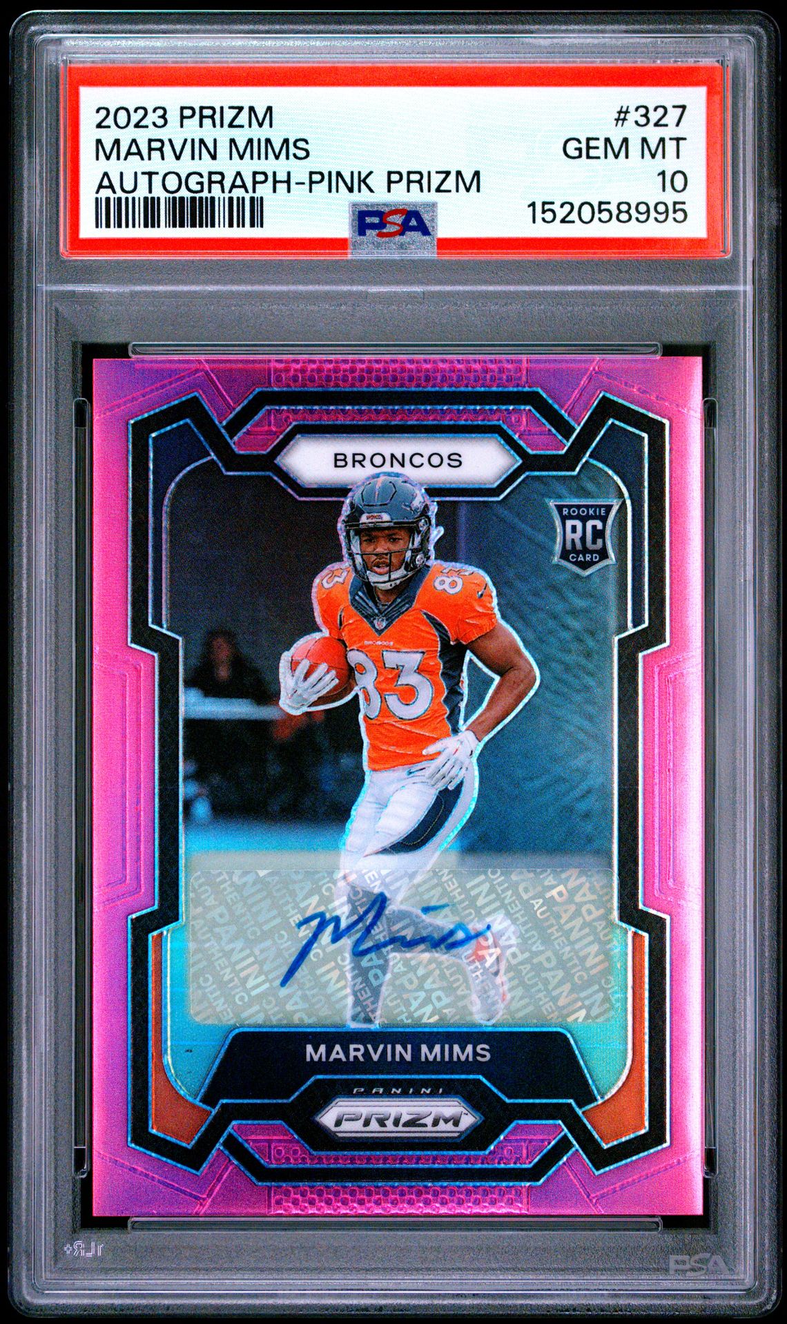 2023 Panini Prizm Marvin Mims #327 (Autograph-Pink Prizm) Gem Mt 10 front