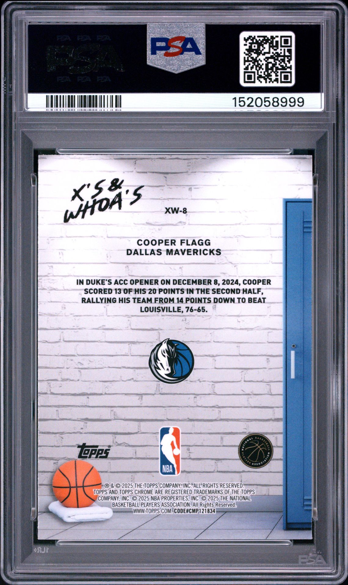 2025 Topps Chrome X's And Whoa's Cooper Flagg #Xw-8 Gem Mt 10 back