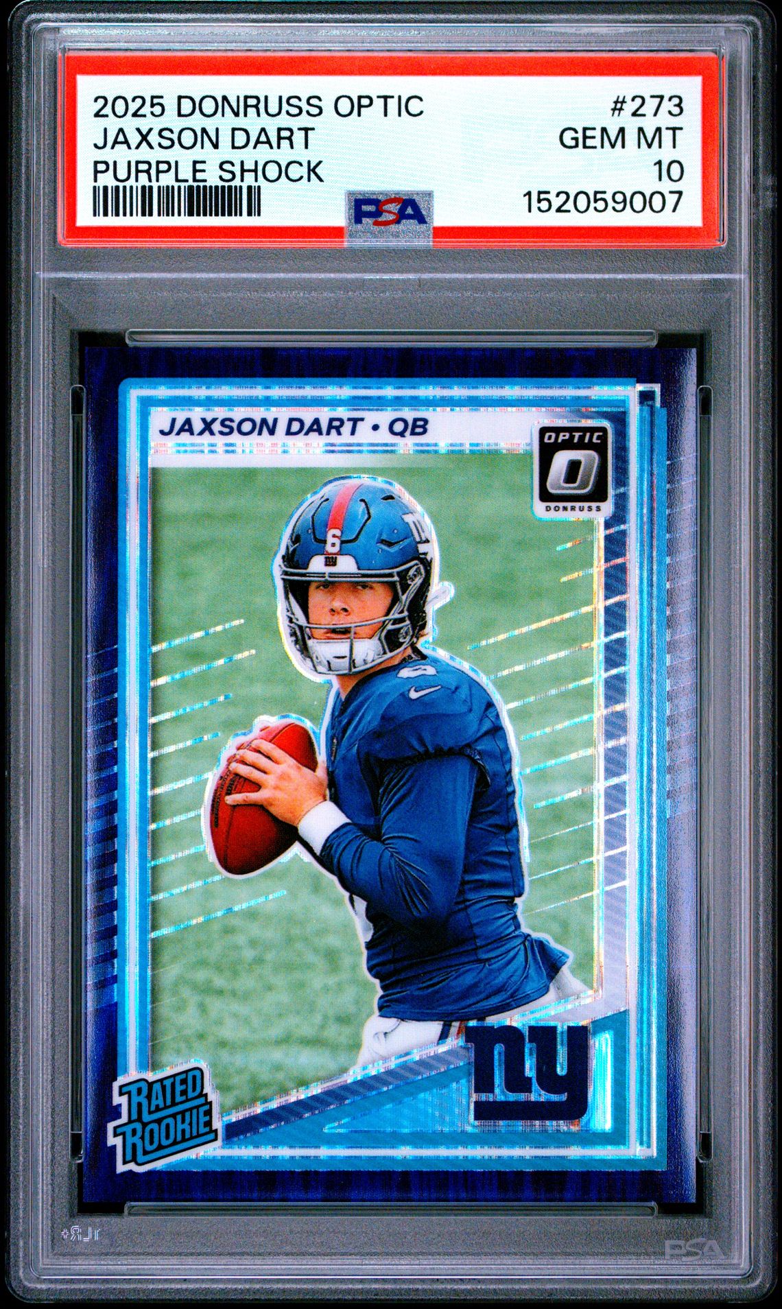 2025 Panini Donruss Optic Jaxson Dart #273 (Purple Shock) Gem Mt 10 front
