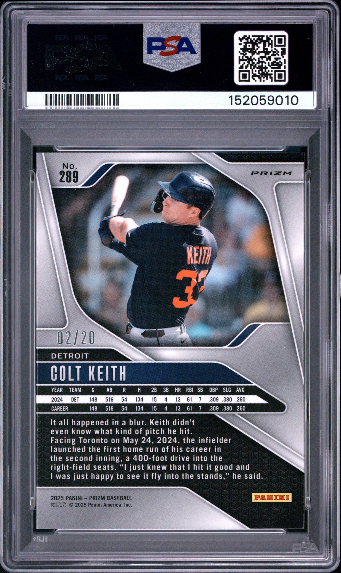 2025 Panini Prizm Colt Keith #289 (Cherry Blossom Prizm) Mint 9 back