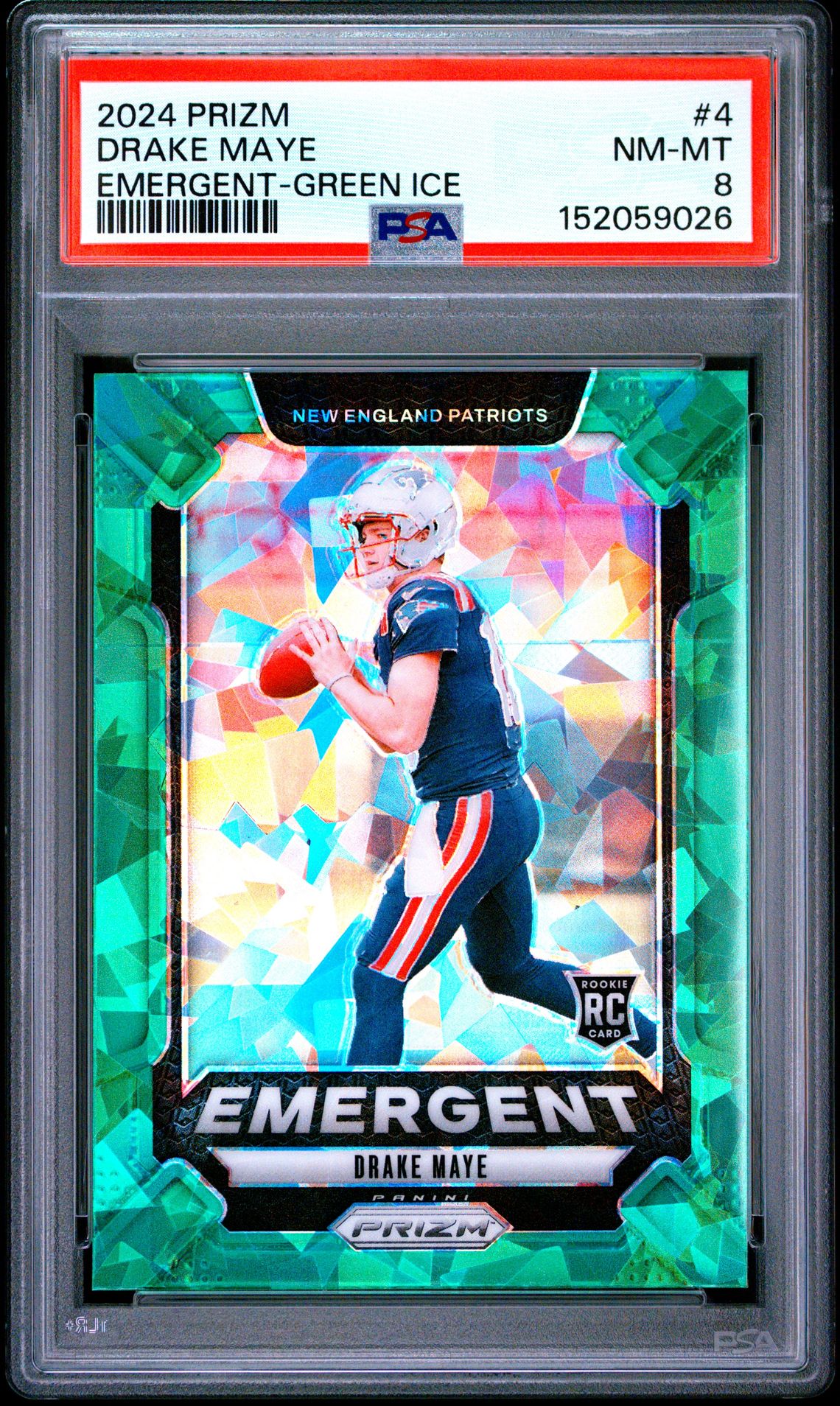 2024 Panini Prizm Emergent Drake Maye #4 (Emergent-Green Ice) Nm-Mt 8 front