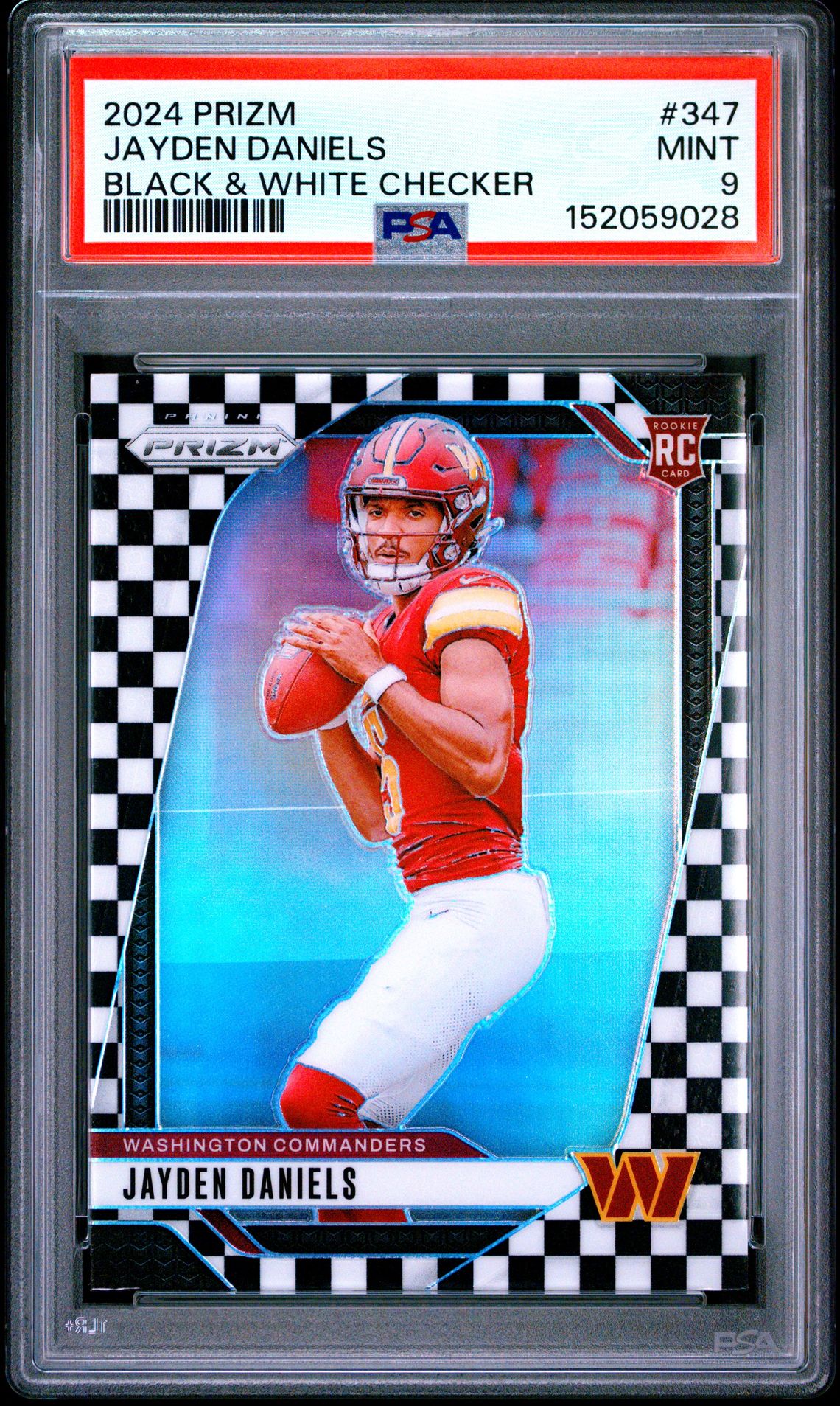 2024 Panini Prizm Jayden Daniels #347 (Black & White Checker) Mint 9 front