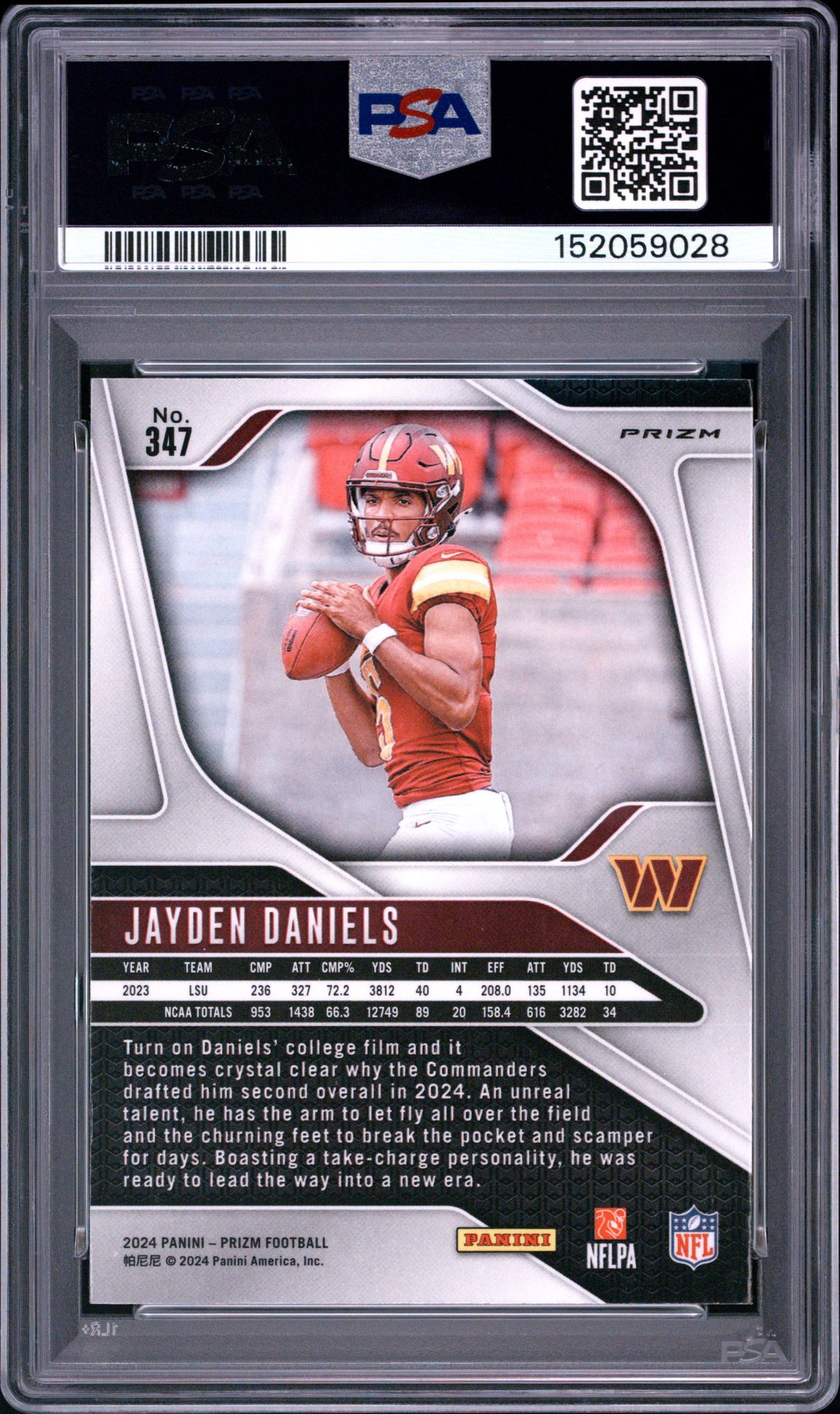 2024 Panini Prizm Jayden Daniels #347 (Black & White Checker) Mint 9 back
