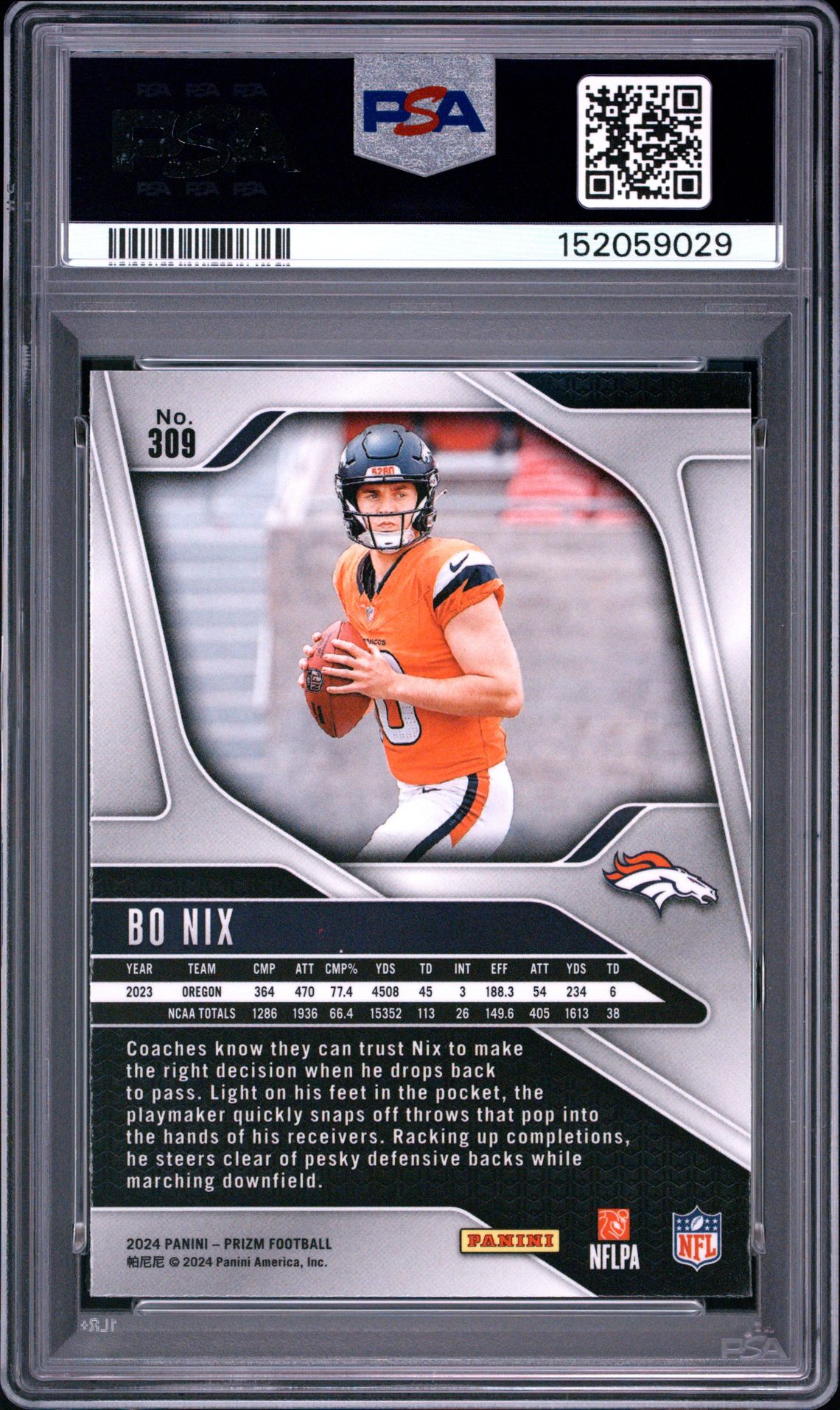 2024 Panini Prizm Bo Nix #309 Mint 9 back