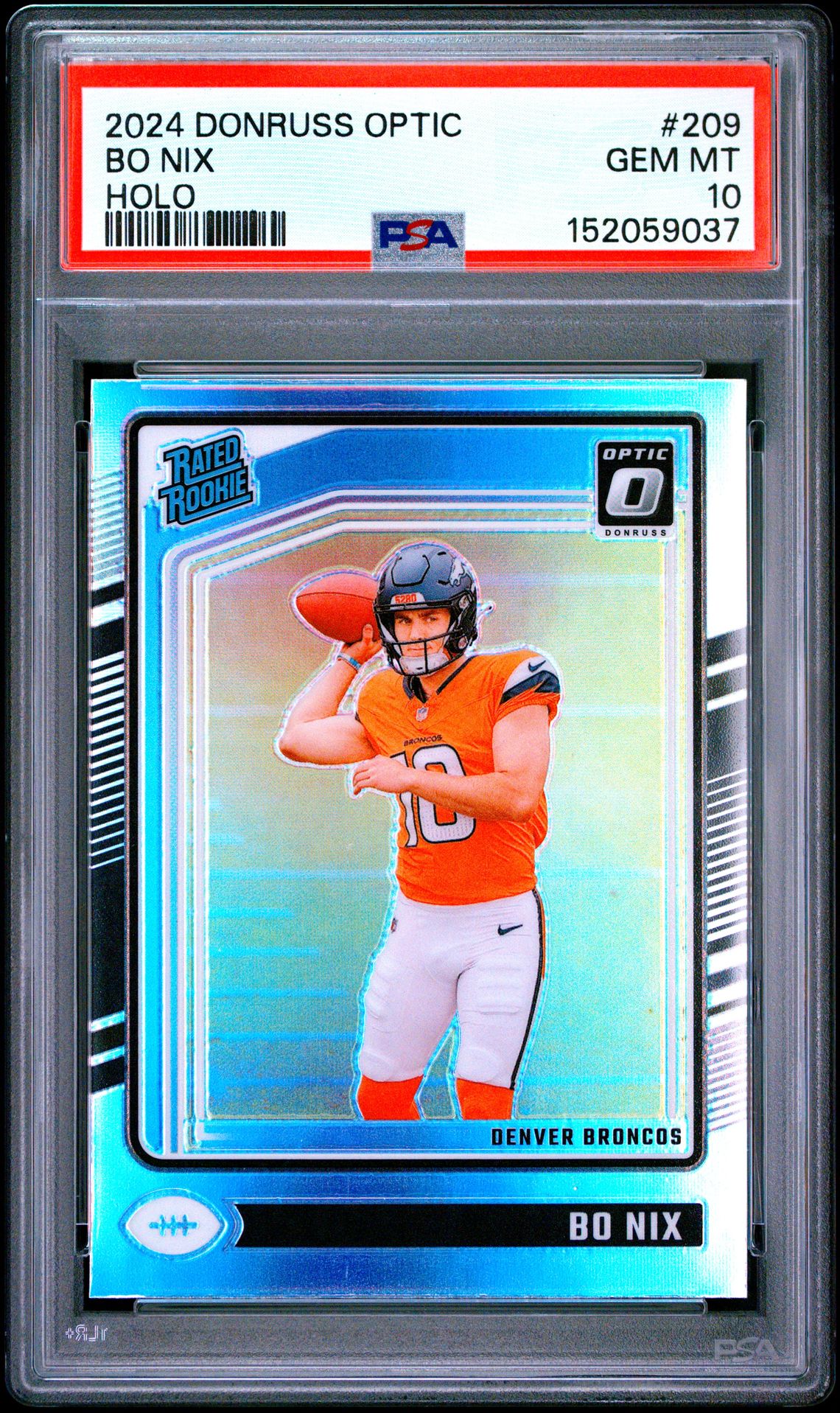 2024 Panini Donruss Optic Bo Nix #209 (Holo) Gem Mt 10 front