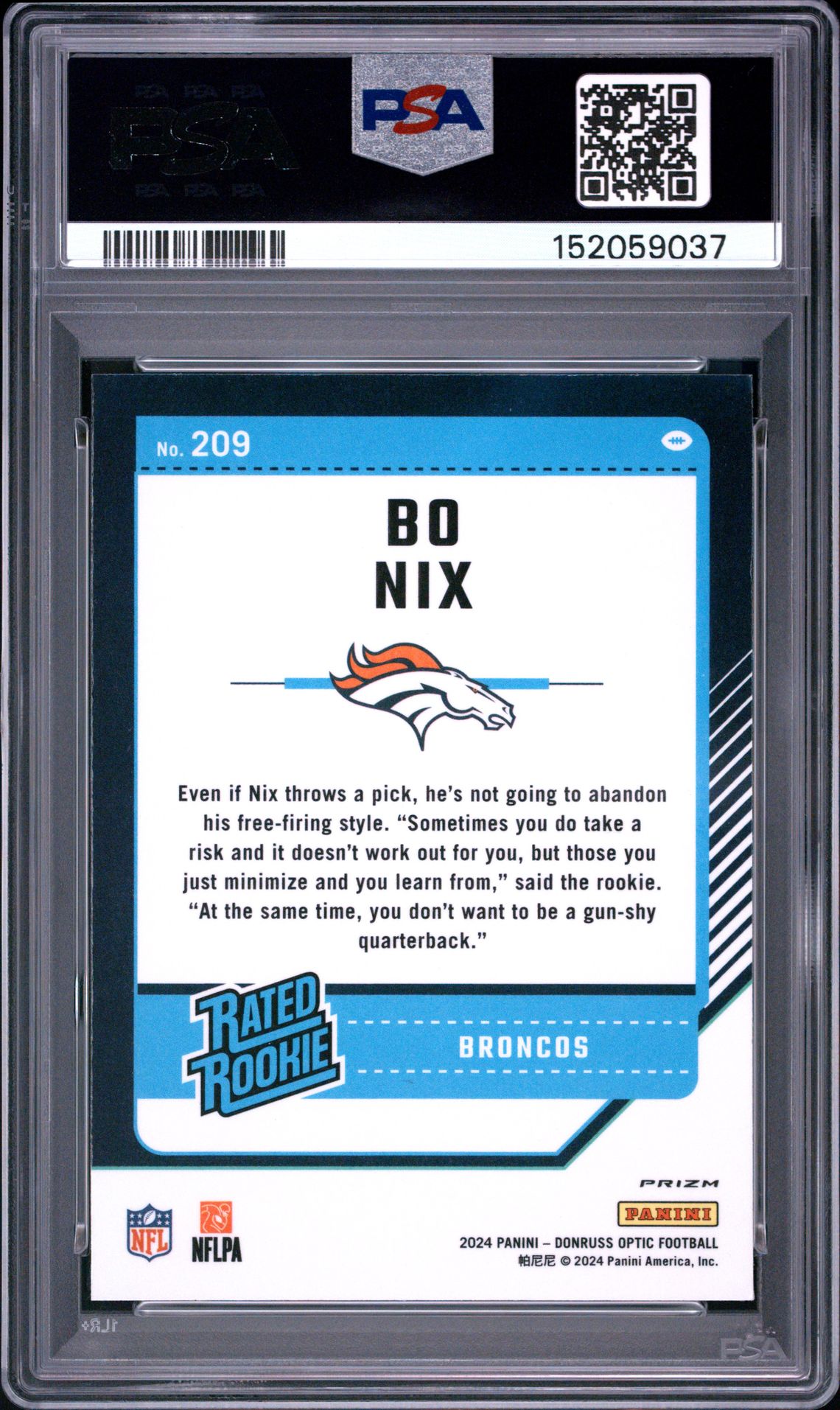 2024 Panini Donruss Optic Bo Nix #209 (Holo) Gem Mt 10 back