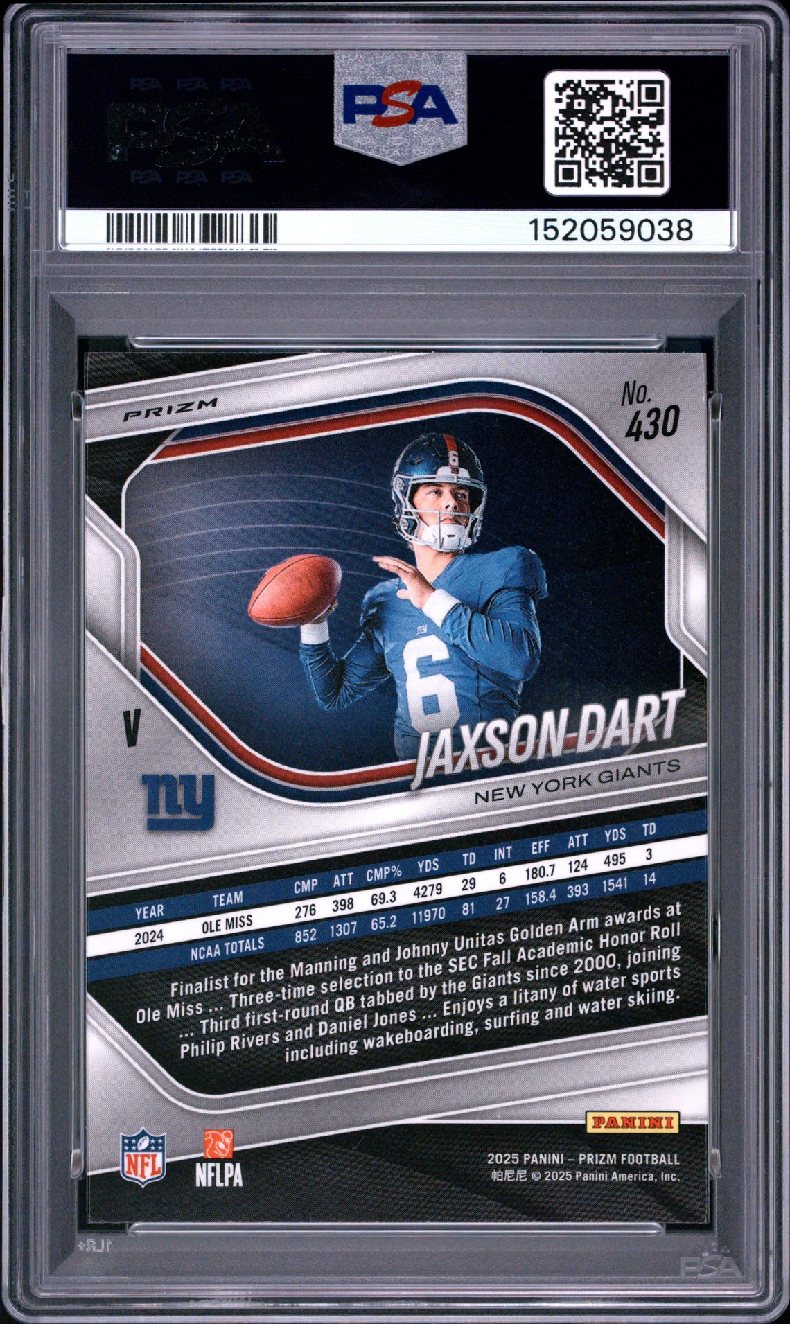 2025 Panini Prizm Jaxson Dart #430 (Silver Prizm) Mint 9 back