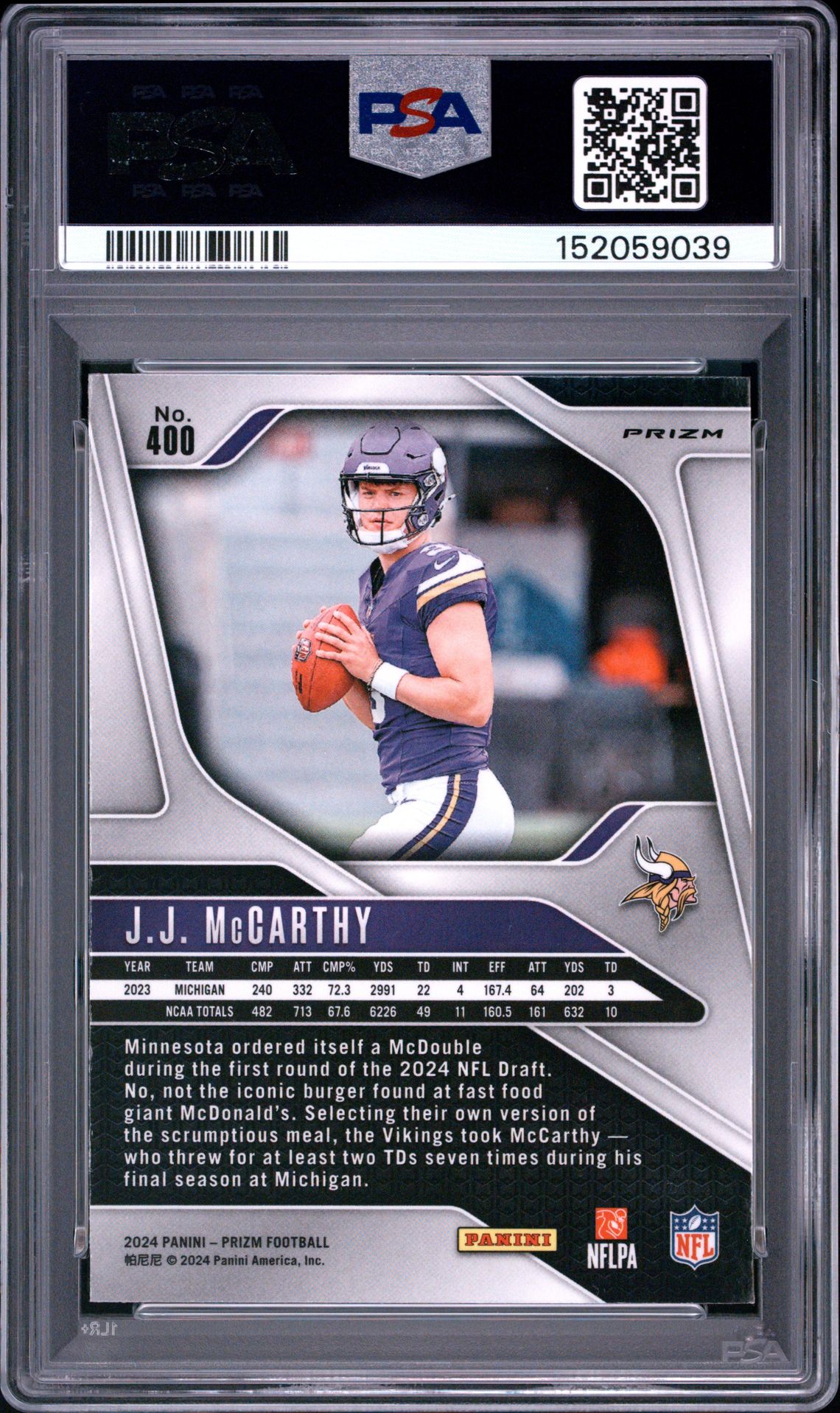 2024 Panini Prizm Jj Mccarthy #400 (Pink Prizm) Mint 9 back