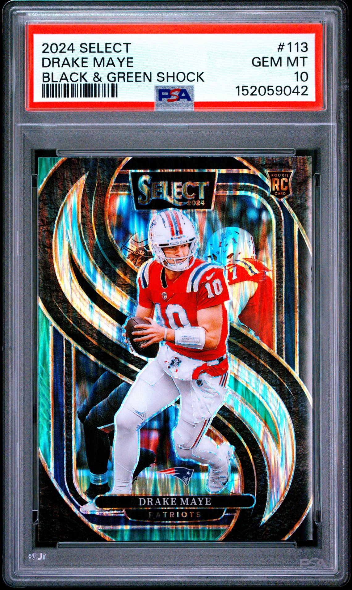 2024 Panini Select Drake Maye #113 (Black & Green Shock) Gem Mt 10 front