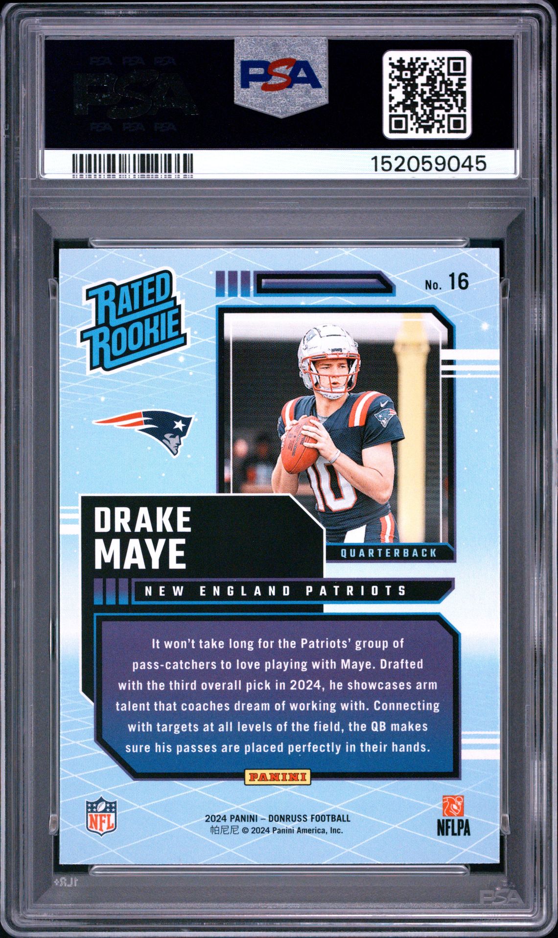 2024 Panini Donruss Rated Rookies Retro Drake Maye #16 Gem Mt 10 back