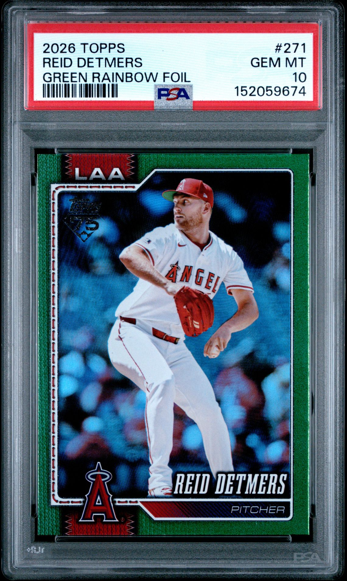 2026 Topps Reid Detmers #271 (Green Rainbow Foil) Gem Mt 10 front view - PSA graded GEM MT 10