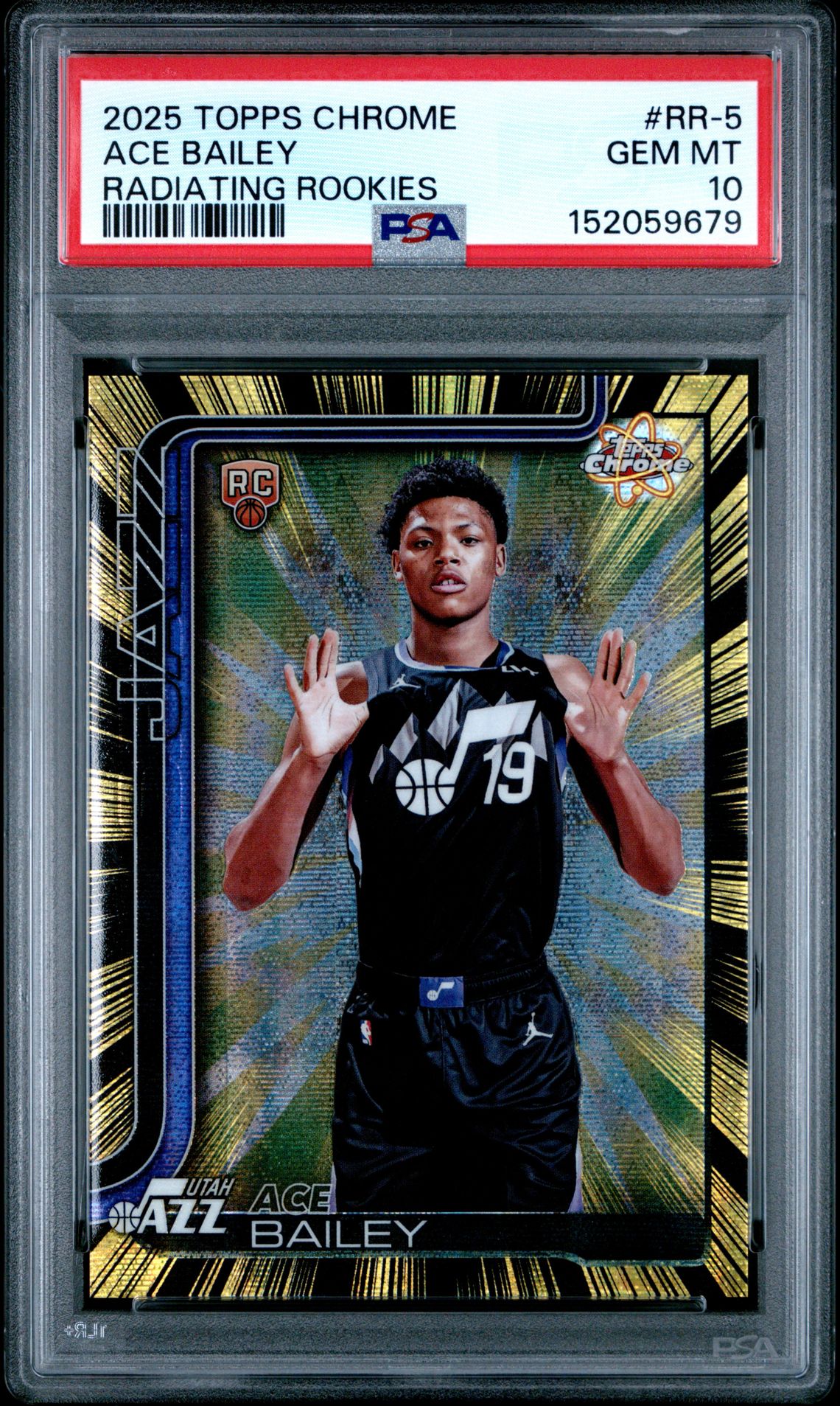 2025 Topps Chrome Radiating Rookies Ace Bailey #Rr-5 Gem Mt 10 front