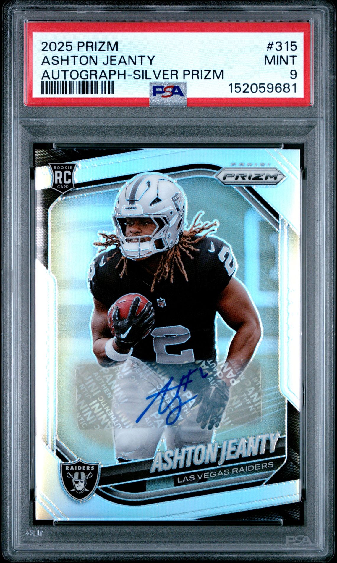 2025 Panini Prizm Ashton Jeanty #315 (Autograph-Silver Prizm) Mint 9 front
