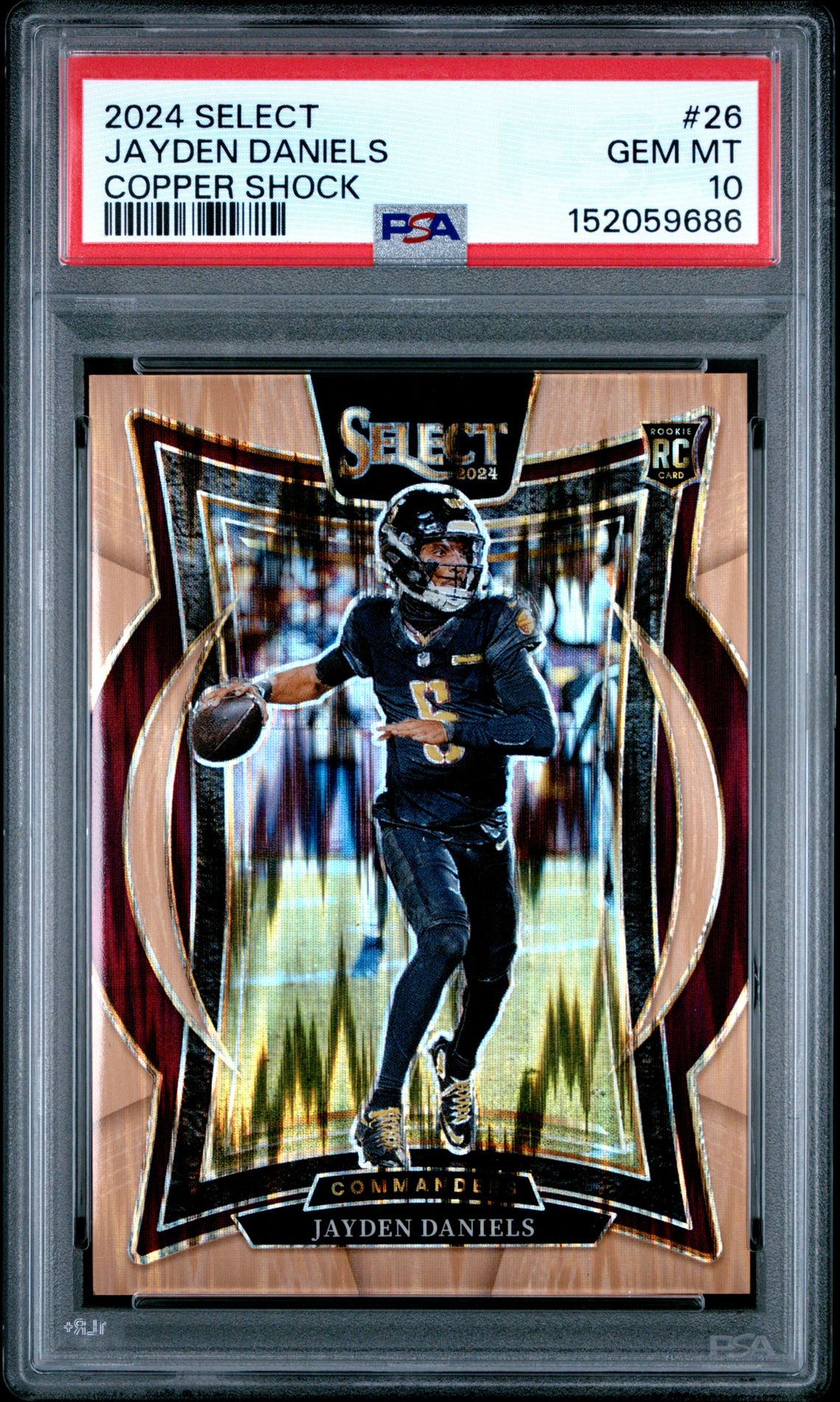 2024 Panini Select Jayden Daniels #26 (Copper Shock) Gem Mt 10 front view - PSA graded GEM MT 10