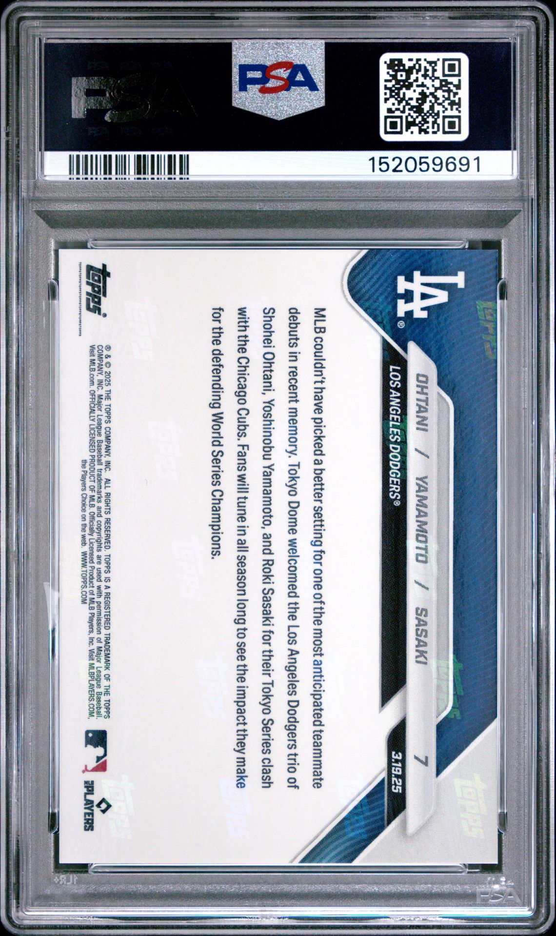 2025 Topps Now Ohtani/Yamamoto/Sasaki #7 Gem Mt 10 back